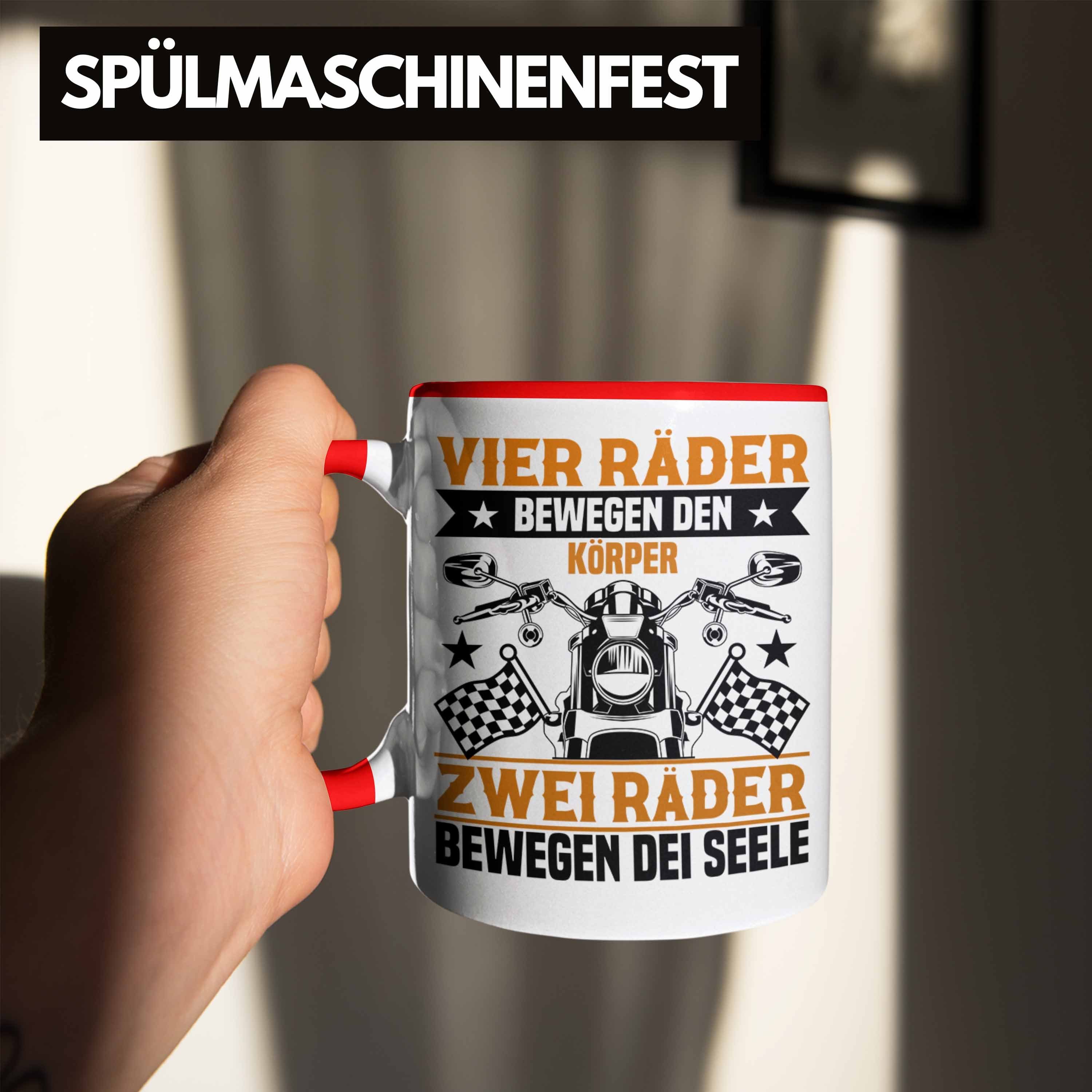 Trendation Tasse Spruch Grafik Motorradfahrer Geschenk Trendation Tasse Männer Motorrad Die Räder Bewegen Geschenkidee Zwei Lustige für Seele Rot 