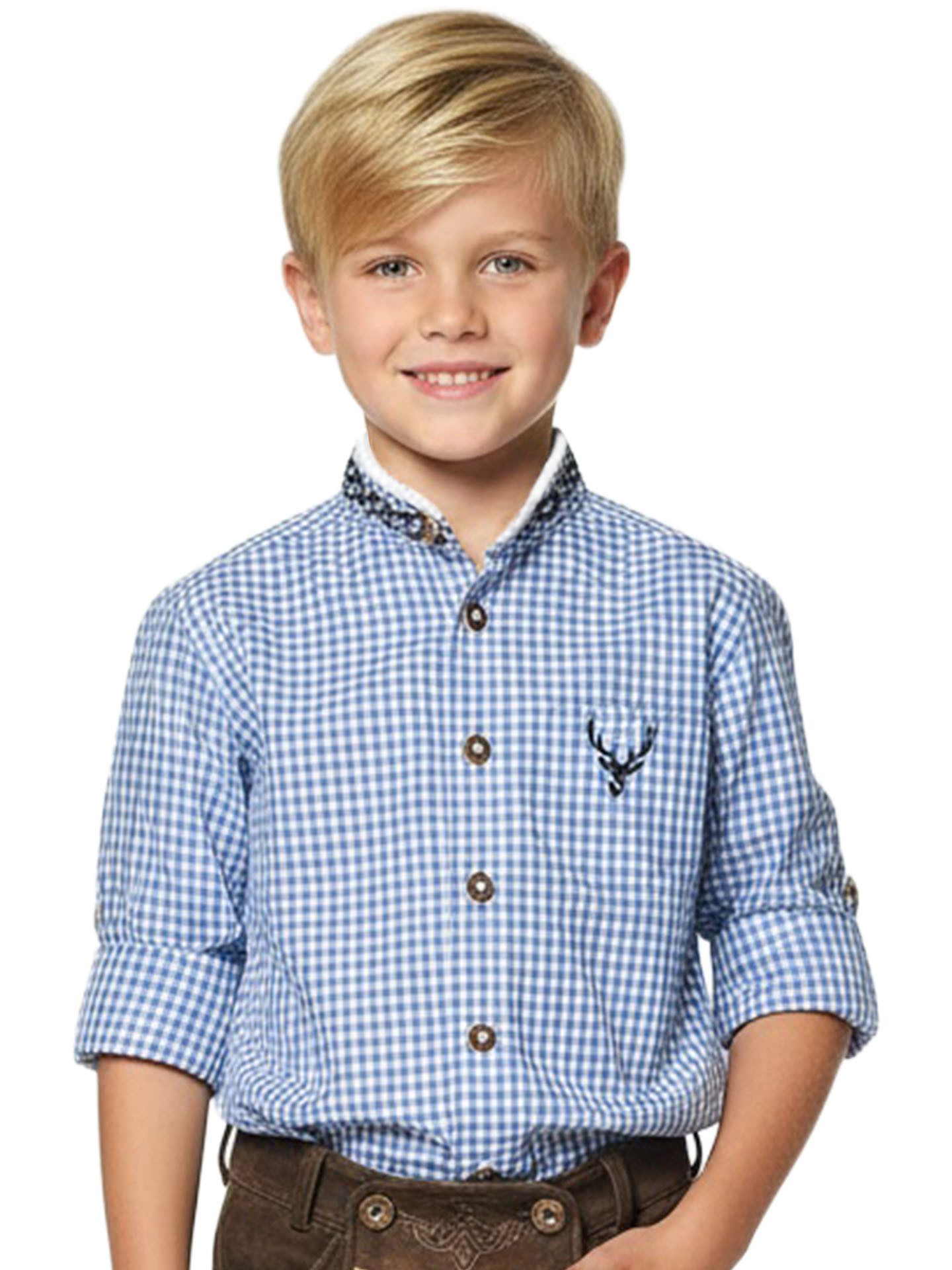 Trachtenhemd Trachtenhemd Kinder Jungen Kinderhemd kariert Blau Baumwolle