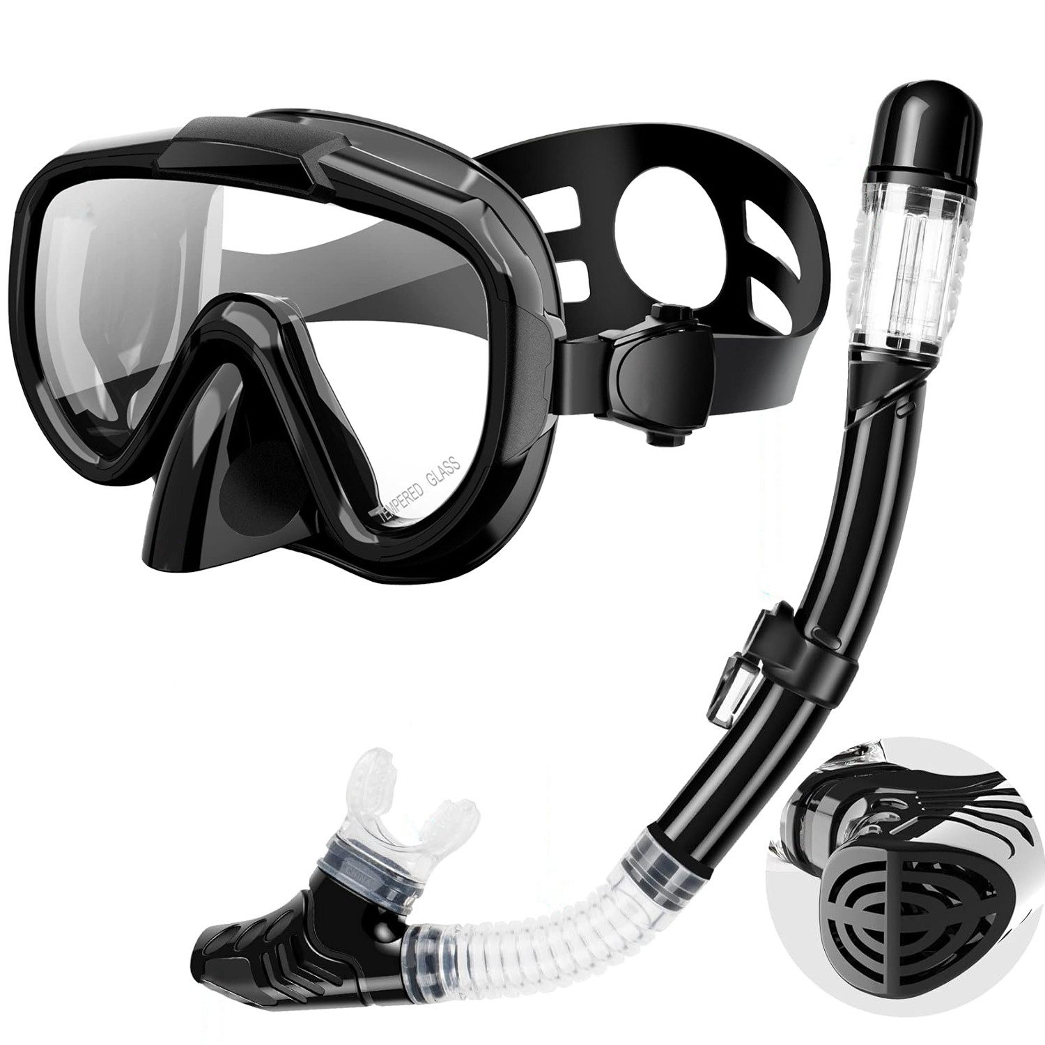 MODFU Schnorchel Schnorchelnset Taucherbrille Tauchenset Schnorchelmaske (Trocken Silikonschnorchel, Antibeschlag Tauchmaske mit gehärtetem Glas), für Herren Damen Erwachsene Teenager Schwimmen Tauchen Wassersport