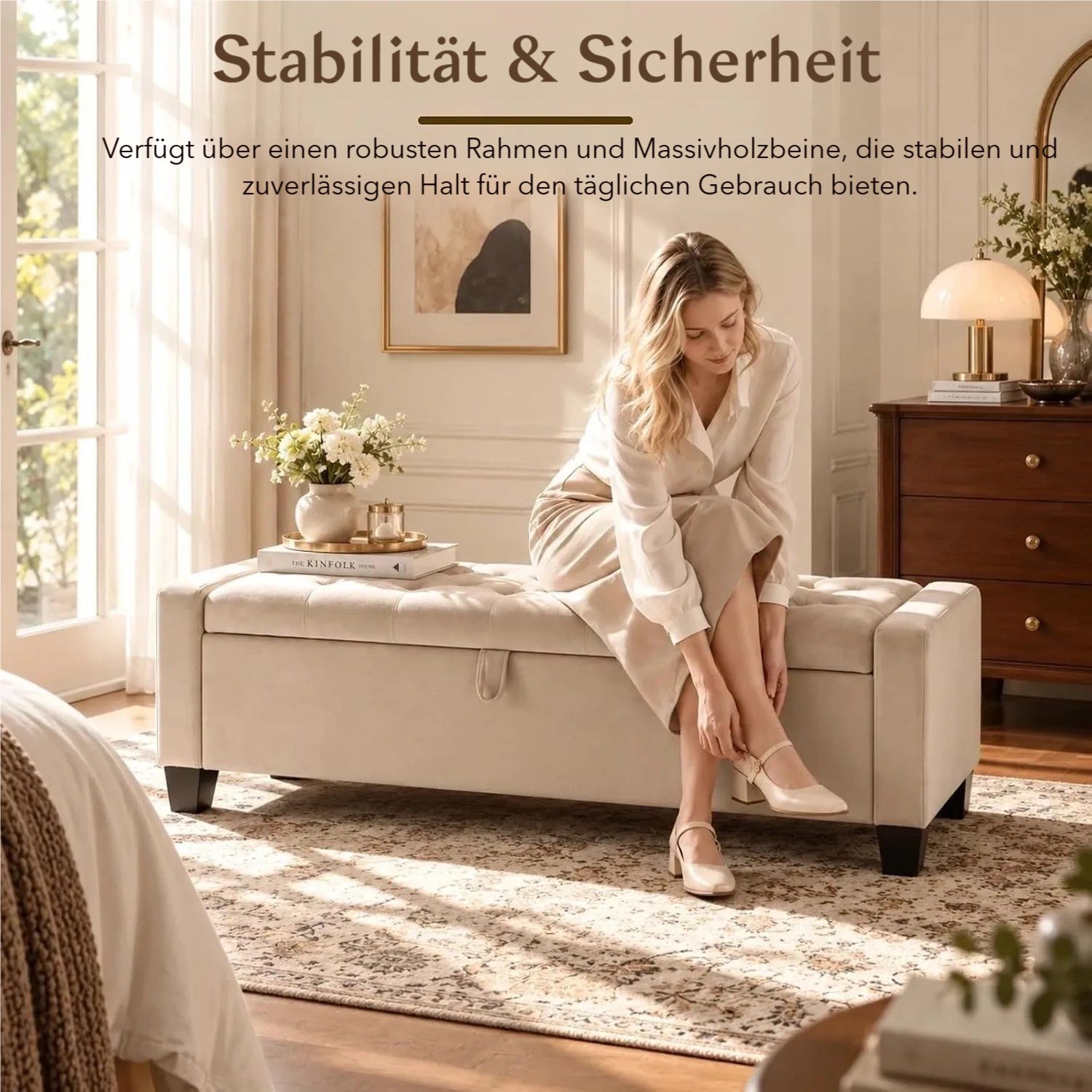 TLGREEN Bettbank Samt Sitzbank mit Stauraum,123x49x42 cm Aufbewahrungsbank, (bis 200 kg belastbar), für Wohnzimmer Schlafzimmer Flur – Bild 5 von 5