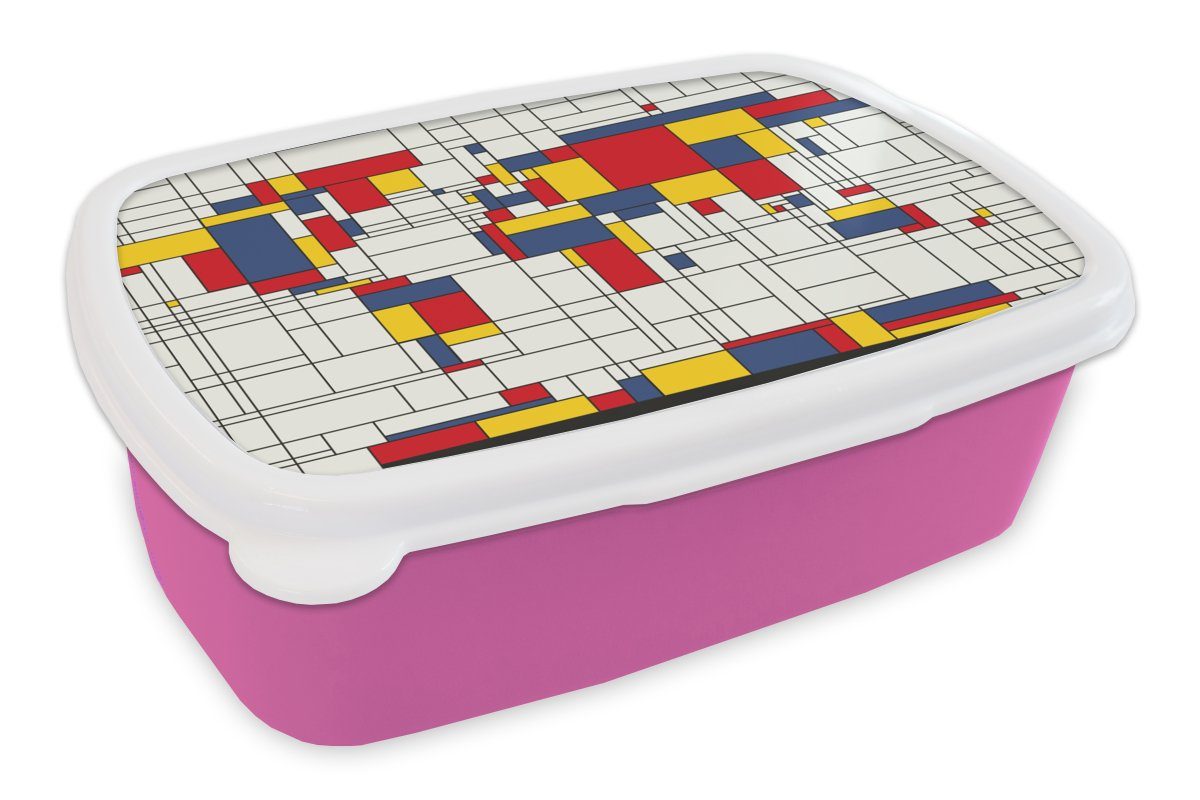 MuchoWow Lunchbox Weltkarte - Mondrian - Farben - Kinder - Junge - Mädchen - Kinder, Kunststoff, (2-tlg), Brotbox für Erwachsene, Brotdose Kinder, Snackbox, Mädchen, Kunststoff rosa | Lunchboxen