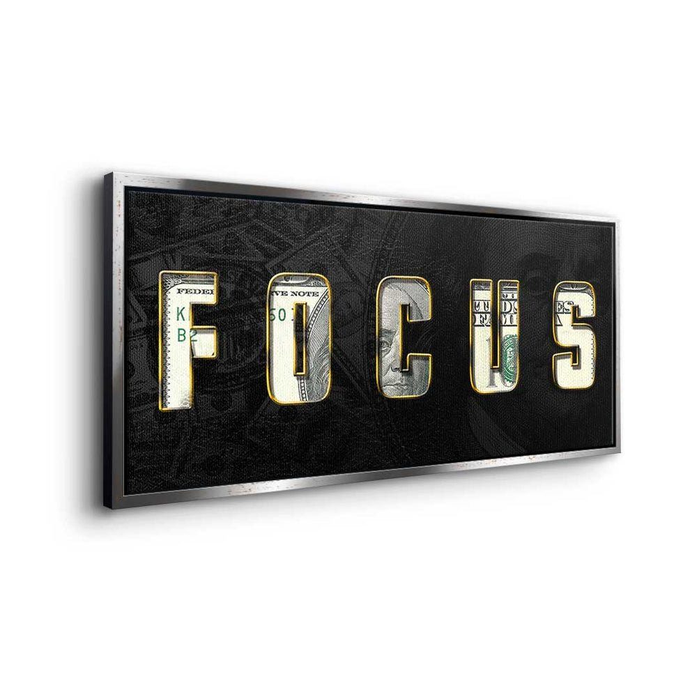 - FOCUS hard DOTCOMCANVAS® Work schwarzer Leinwandbild, - - Motivationsbild Premium elegant Rahmen