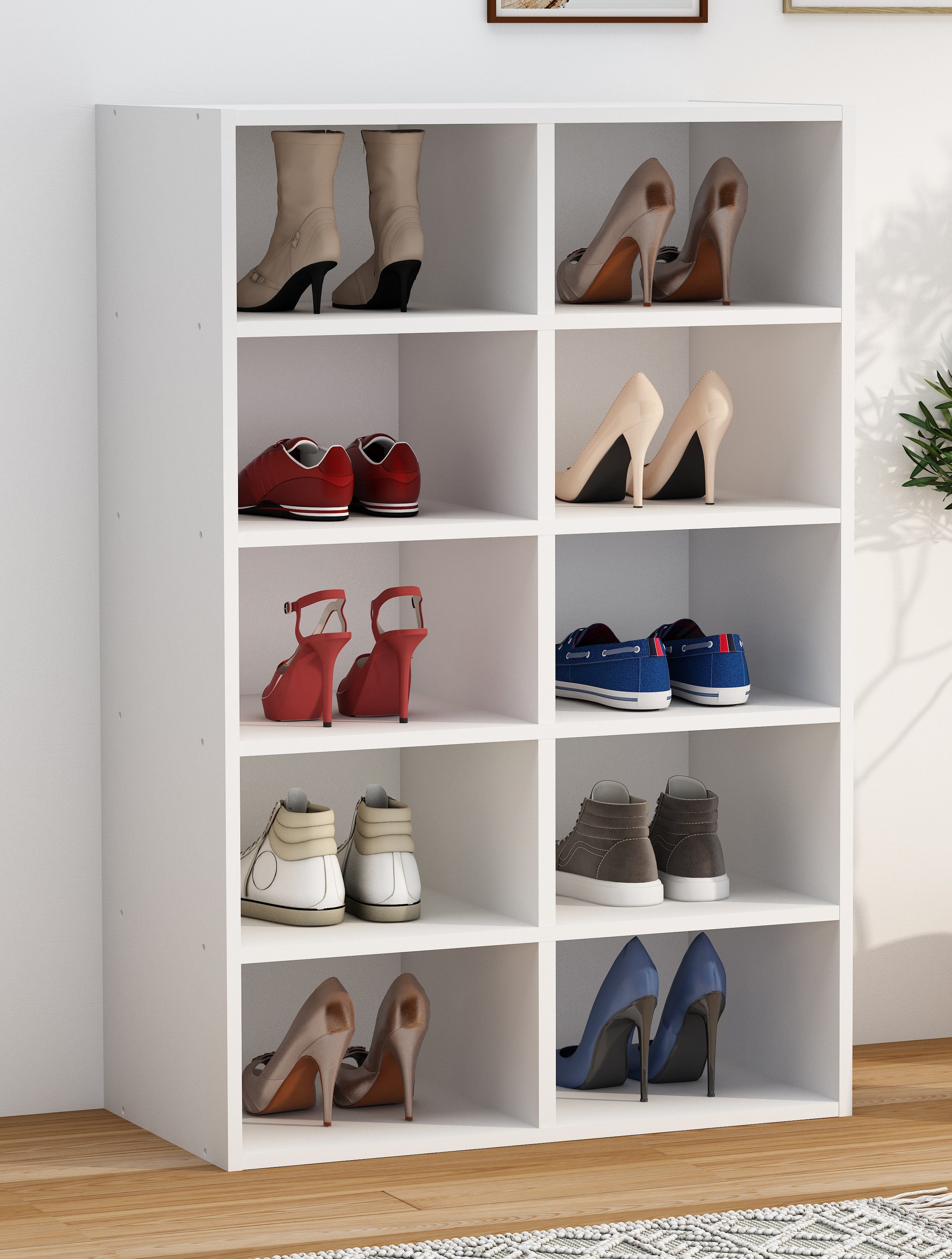 VCM Schuhregal Hinsol M B. 55 x T. 30 x H. 84 cm, Schuhkommode mit 10 Fächern, Schuhschrank, Schuhablage – Bild 3 von 5