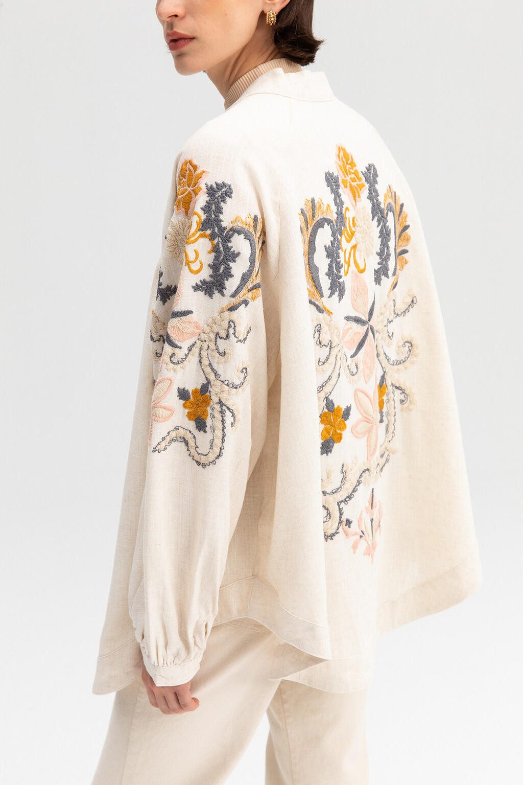touche prive Jackett BESTICKTE LEINEN-KIMONOJACKE