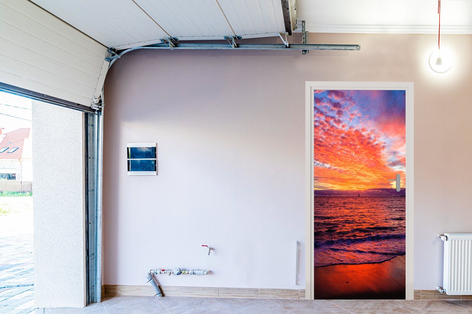 MuchoWow Türtapete Sonnenuntergang - Strand Matt, 75x205 - Tür, Fototapete St), Rot, bedruckt, Türaufkleber, cm (1 für