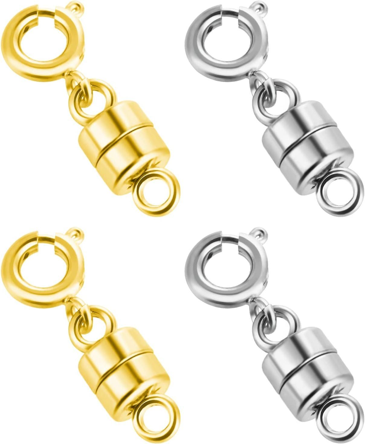 Haiaveng Magnetschließe 4 Stück Magnetverschluss Schmuck, Magnet Schmuck Kettenverschluss (set, 4-tlg), für Armband Halskette Schmuck Machen (Gold und Silber)