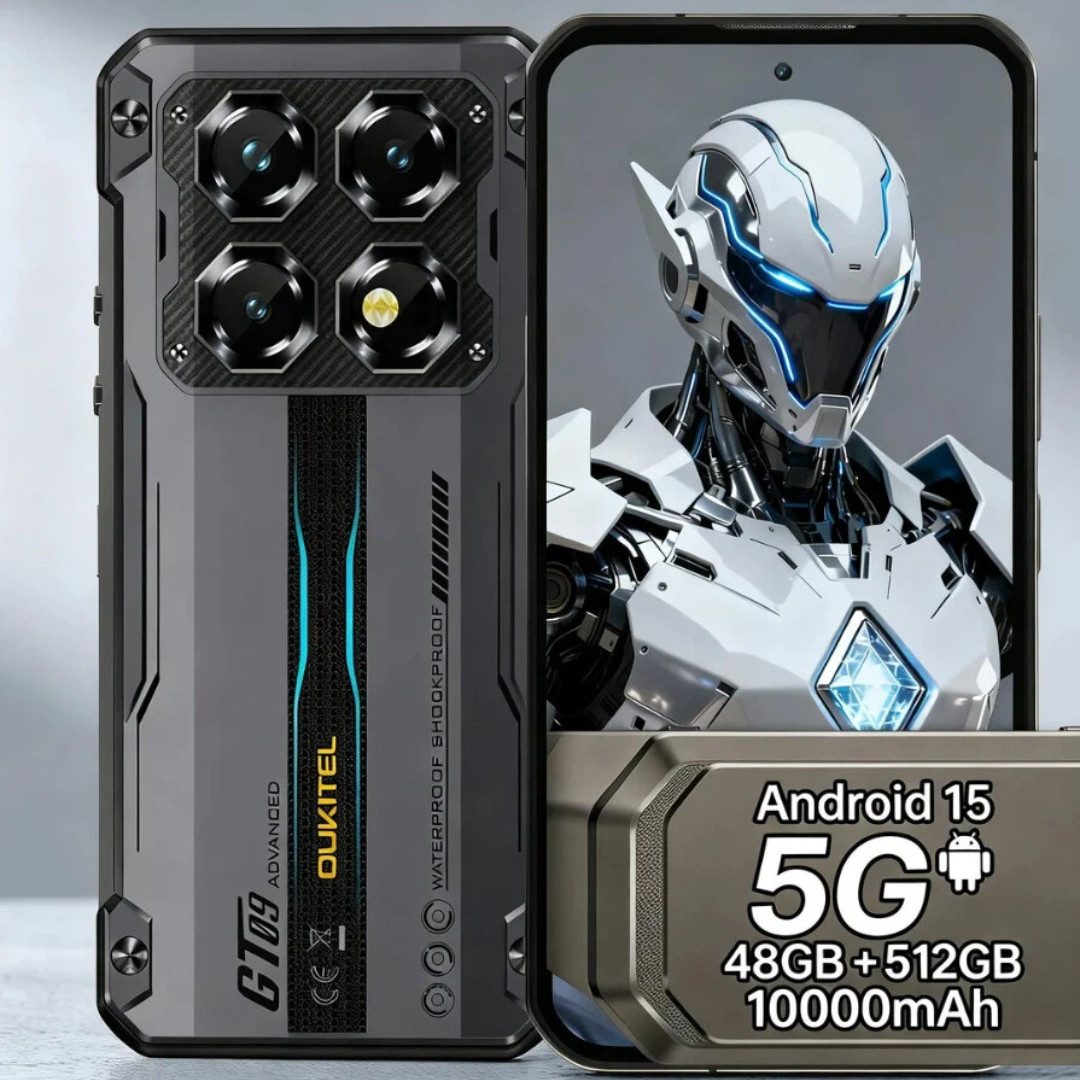 OUKITEL WP60 5G Outdoor Handy, 48GB RAM+512GB ROM, 120Hz, 10000mAh Smartphone (7.2 Zoll, 512 GB Speicherplatz, 108 MP Kamera, Dimensity 7025, Cyberpunk-Mech Design, Android 15)