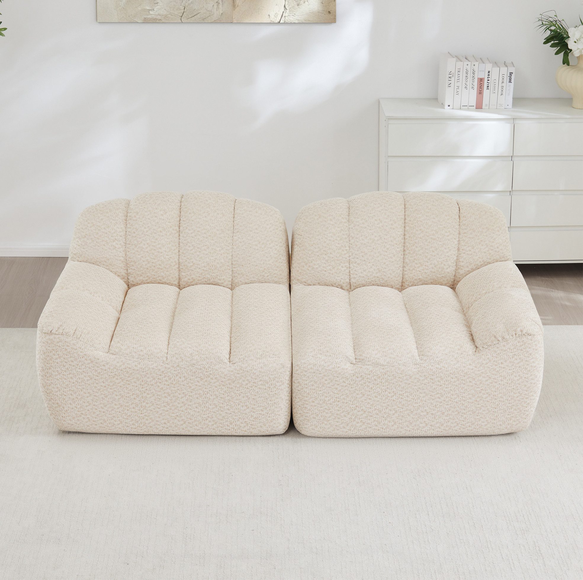 OKWISH Loungesofa modulares Ecksofa, ergonomisch geschwungene Form, rutschfeste Modulverbindung, weicher hautfreundlicher Granulatgewebe-Bezug, geeignet für Wohnzimmer und Apartment 1 Teile