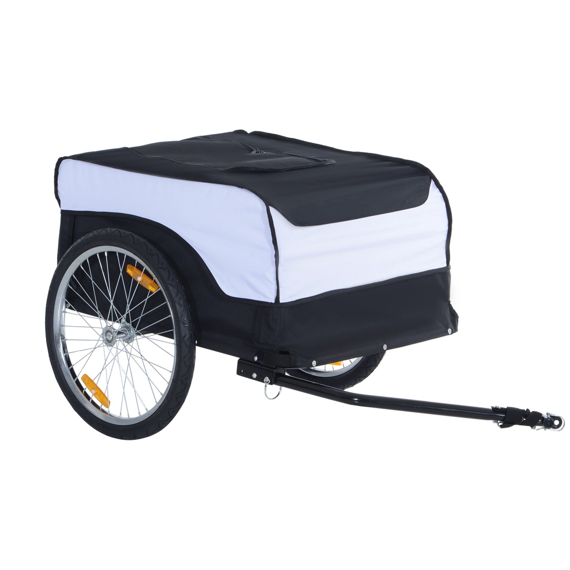 HOMCOM Fahrradlastenanhänger Lastenanhänger Belastbarkeit max. 40 kg Handwagen Weiß+Schwarz Oxford, 140L x 77B x 65H cm