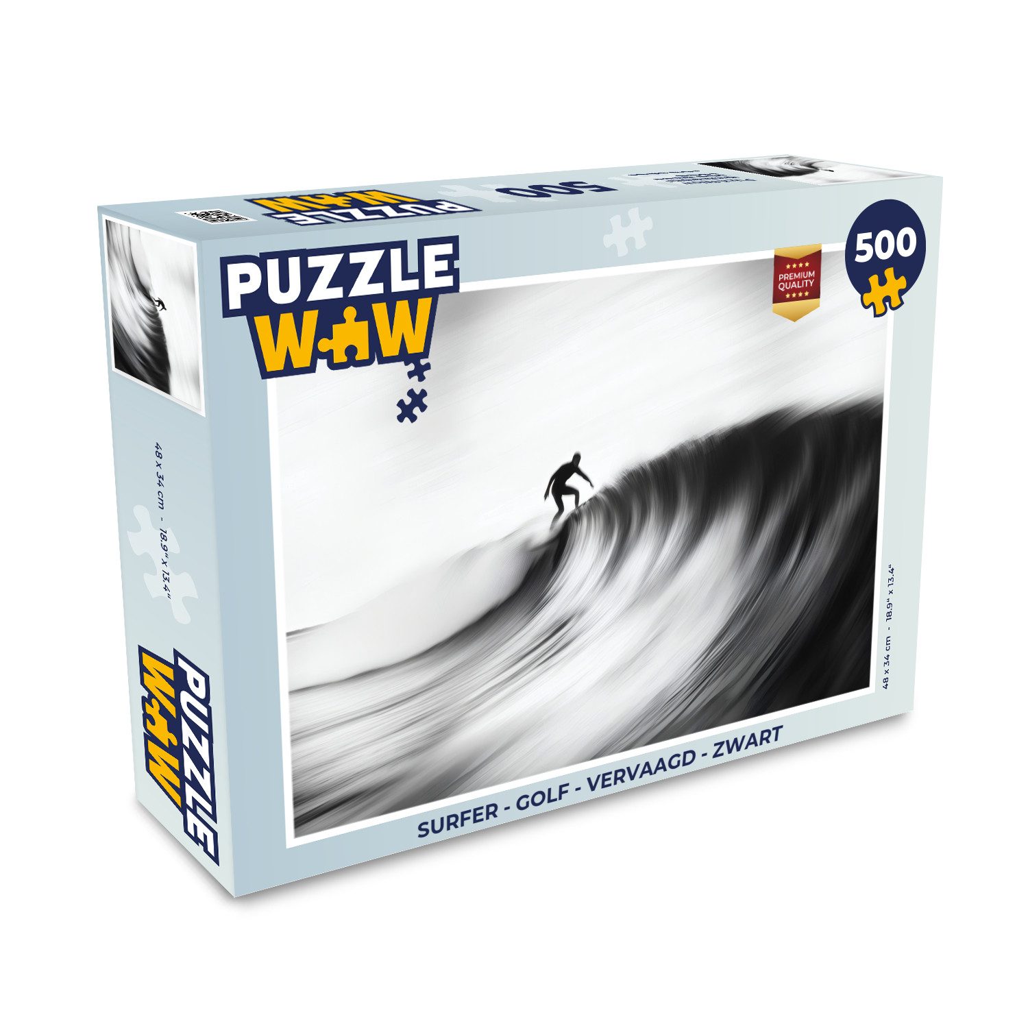 MuchoWow Puzzle Surfer - Welle - Verblasst - Schwarz, 500 Puzzleteile, Foto-Puzzle, Bilderrätsel, Puzzlespiele, Spielzeug