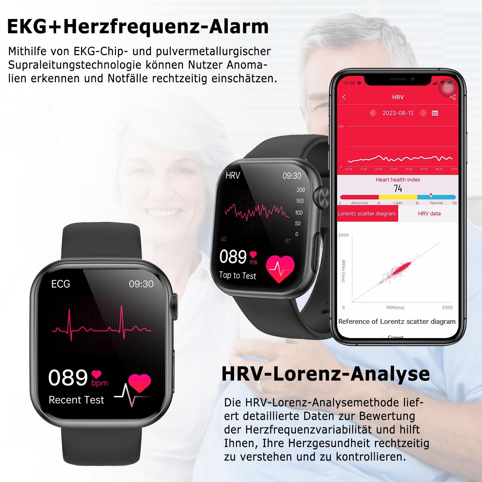 SWGOTA Smartwatch Damen Herren ʙʟᴜᴛᴢᴜᴄᴋᴇʀ/EKG+PPG/Blutdruck/BMI-Überwachung Smartwatch, 2026 NEW Fitnessuhr mit Herzfrequenz-/SpO2-/Schlafüberwachungsfunktion
