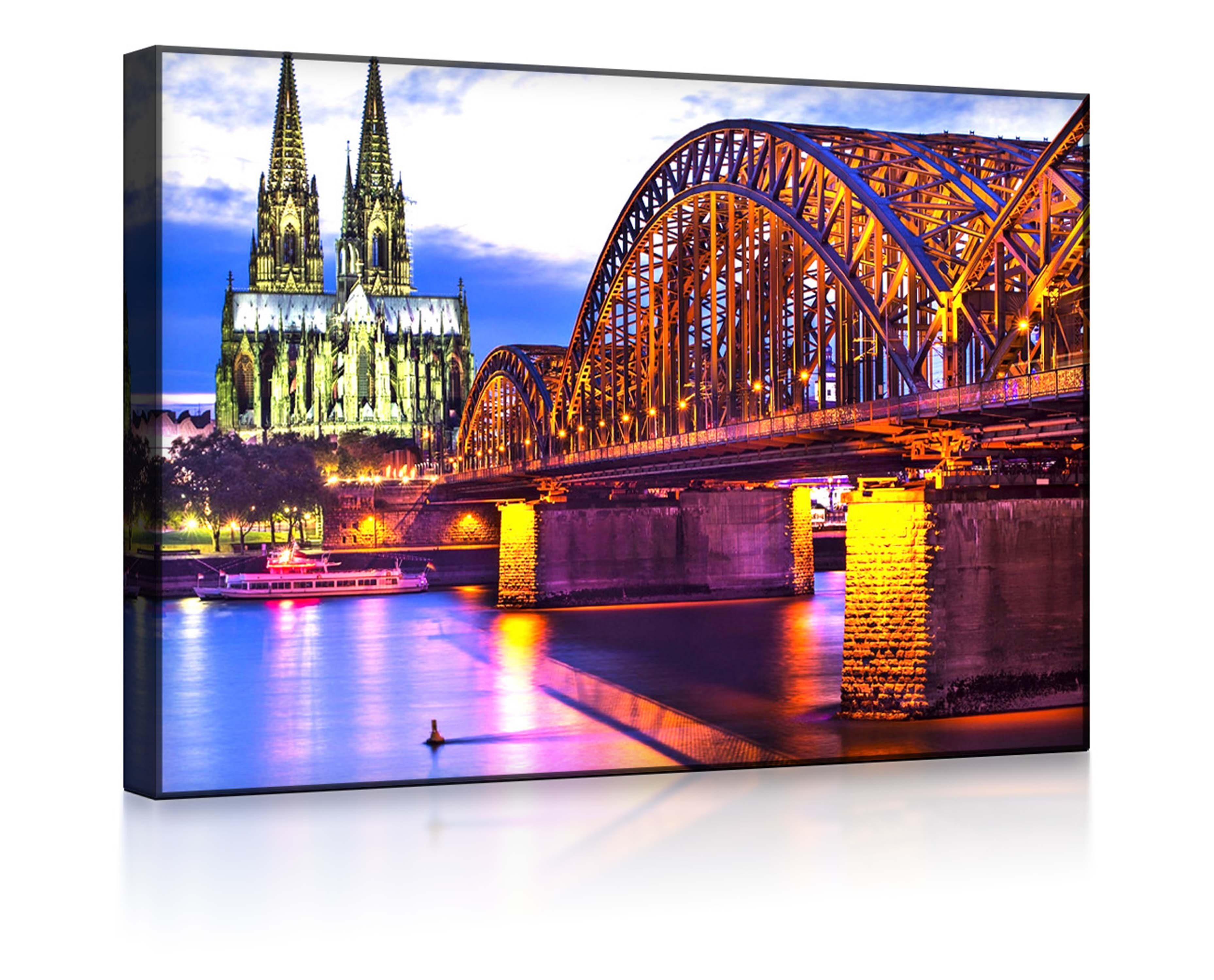 lightbox-multicolor LED-Bild Wunderbare Hohenzollernbrücke bei Nacht front lighted / 60x40cm, Leuchtbild mit Fernbedienung
