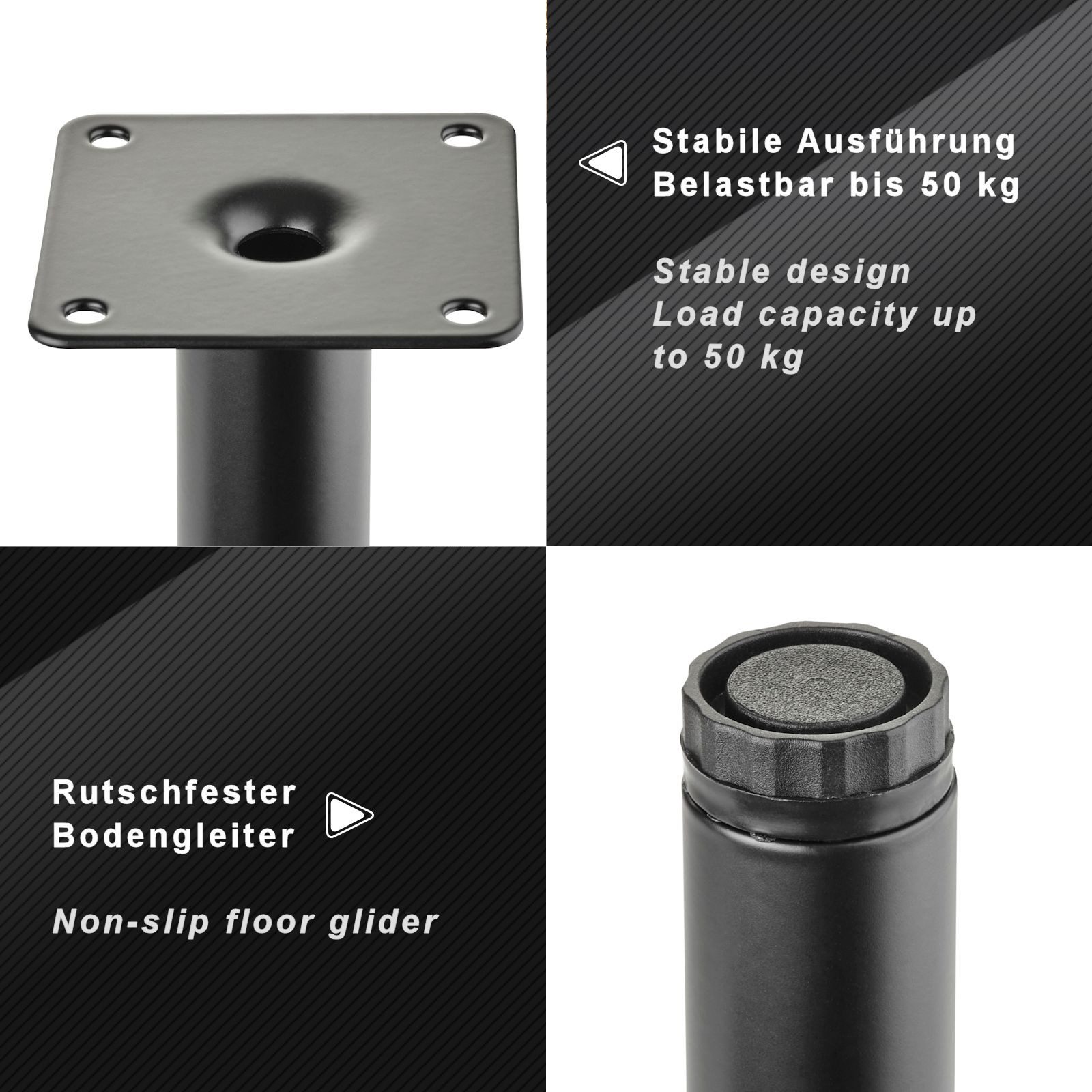 SO-TECH® Möbelfuß LIMA Ø 25 mm höhenverstellbar 10 mm Vitrinenfuß Sockelfuß, (1-St), Höhe 120 mm, schwarz matt