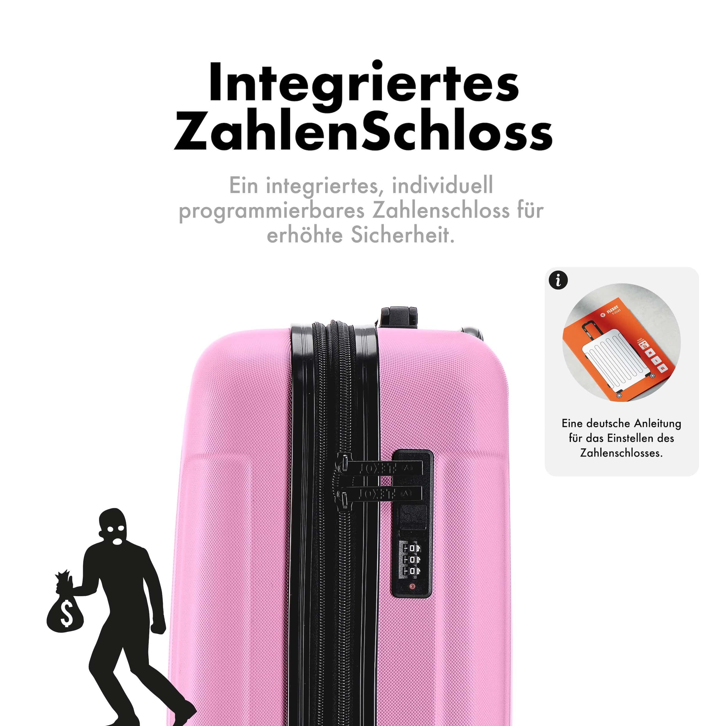 Flexot Hartschalen-Trolley F-3045 (Gr. M, L, XL) – Kofferset – ABS-Hartschale, 4 Rollen, Robuster und moderner Koffer mit vier 360° Rollen und Zahlenschloss – Bild 5 von 5