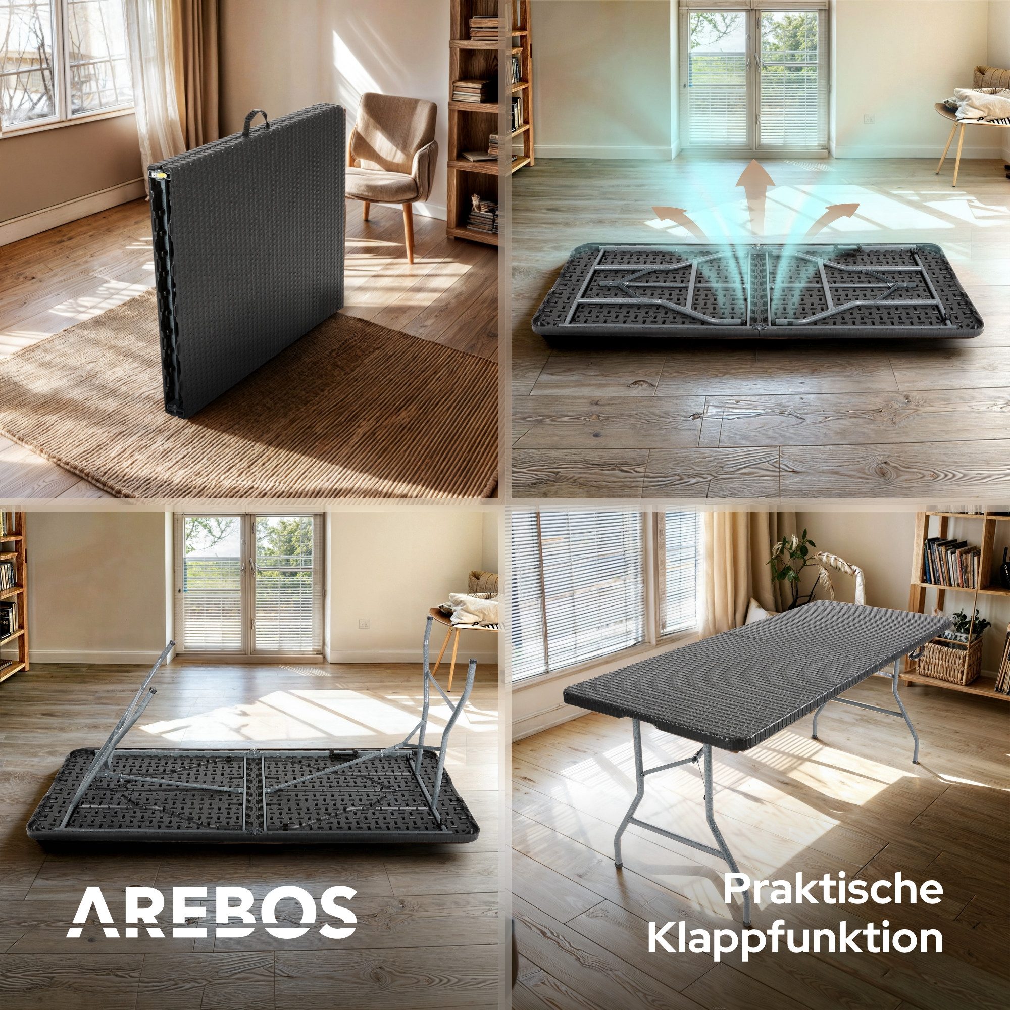 Arebos Klapptisch 182 cm, klappbar für Garten, Camping, Buffet, bis 150 kg, Einfach auf- und abzubauen – keine Werkzeuge nötig