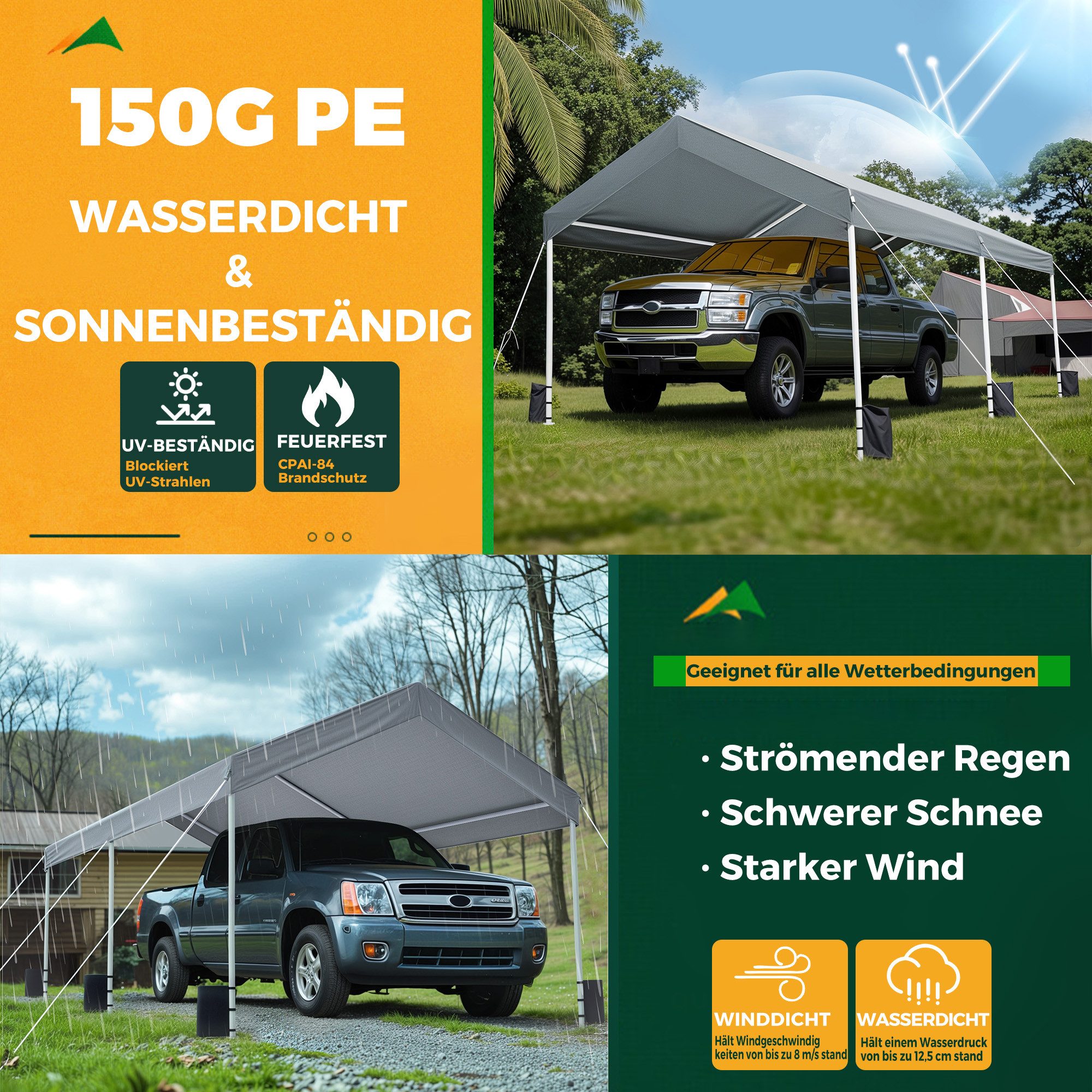 Hausright Einzelcarport 3x6M Carport Zeltgarage Carport mit Dach UV-beständig Wasserdicht, 270 cm Einfahrtshöhe, UV-beständig, wasserdicht, für Auto, LKW, SUV, Boot, Grün
