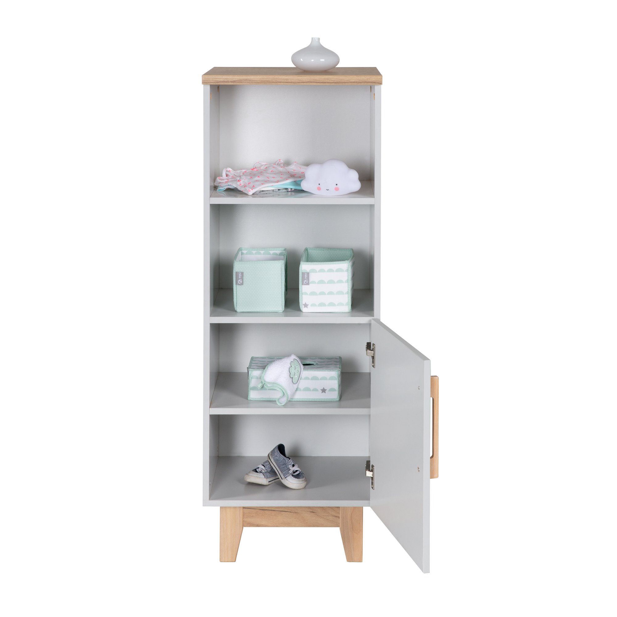 roba® Standregal Caro, Soft-Close-Technik, Lichtgrau / Goldeiche