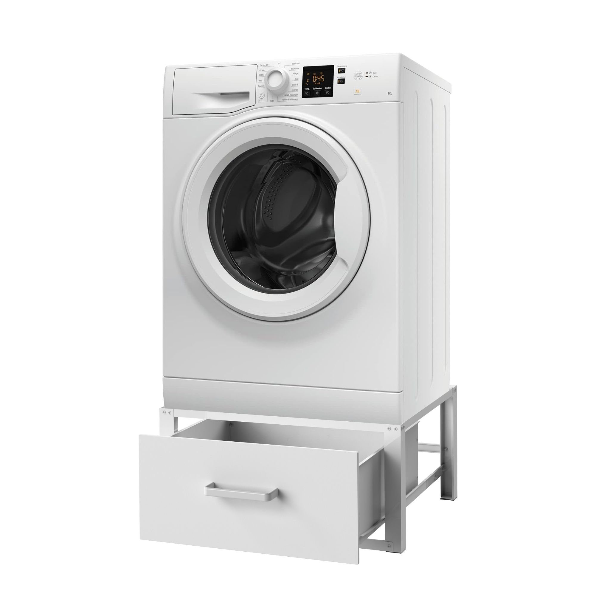 DanDiBo Waschmaschinenunterschrank Waschmaschinen Untergestell mit Schublade Metall Weiß 31 cm Höhe