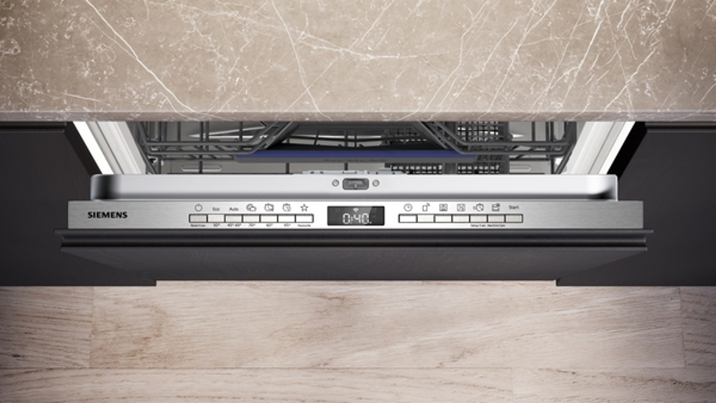 SIEMENS vollintegrierbarer Geschirrspüler iQ300 SX63EX2VBE Set, 9 l, 13 Maßgedecke, blaues Licht als Betriebsanzeige, leise, Wifi-fähig