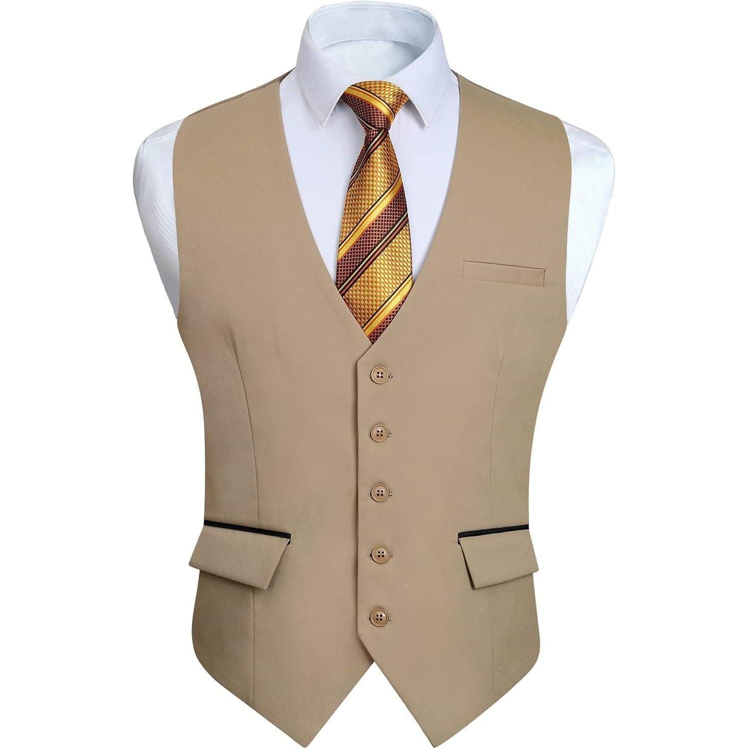 LuxusKollektion Krawatte Anzugweste Herren Hochzeit Businessweste Smoking Taschen Khaki 3XL