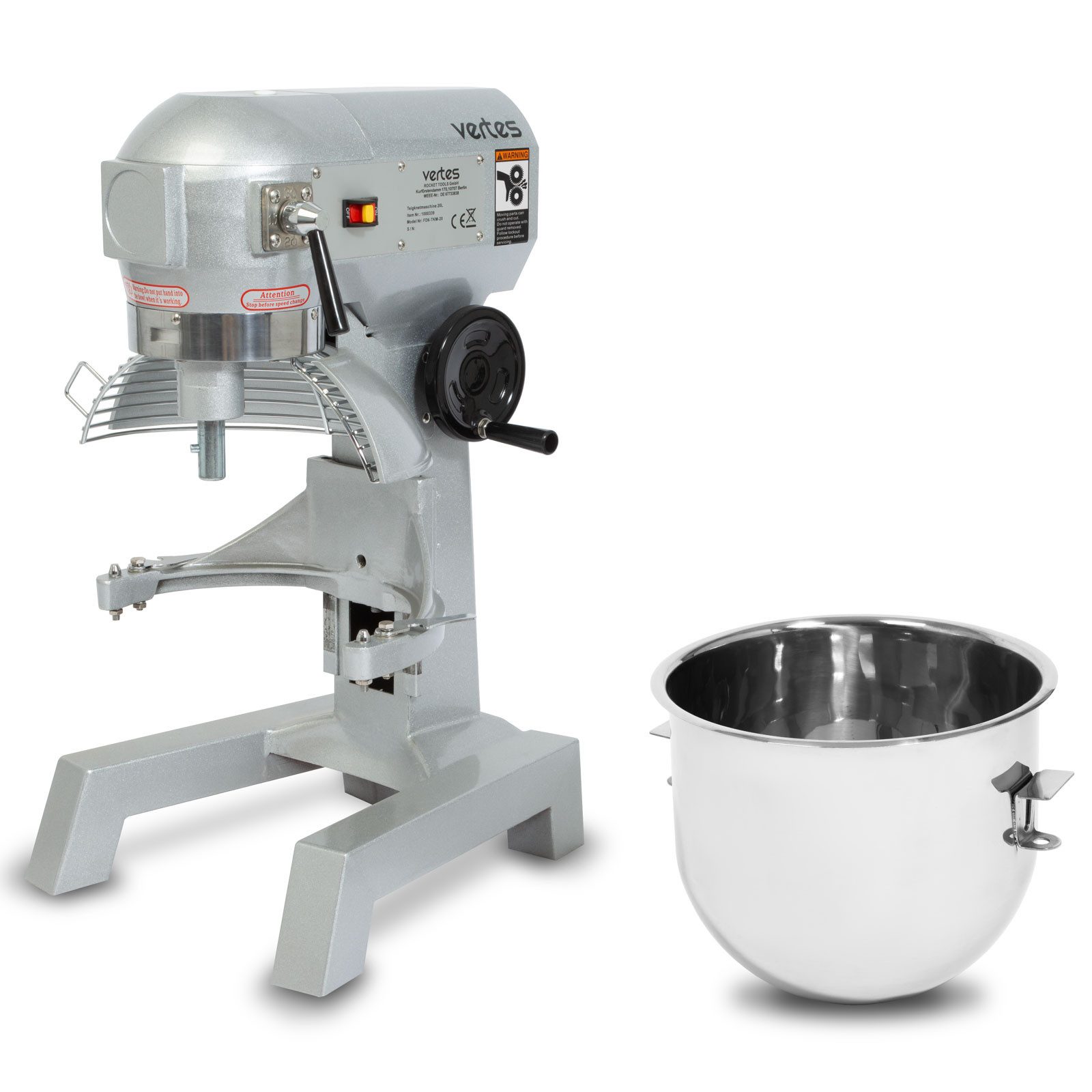 vertes Küchenmaschine, 750 W, 20L Kapazität, Edelstahl Rührschüssel, 3 Stufen 108, 199 und 382 U/min