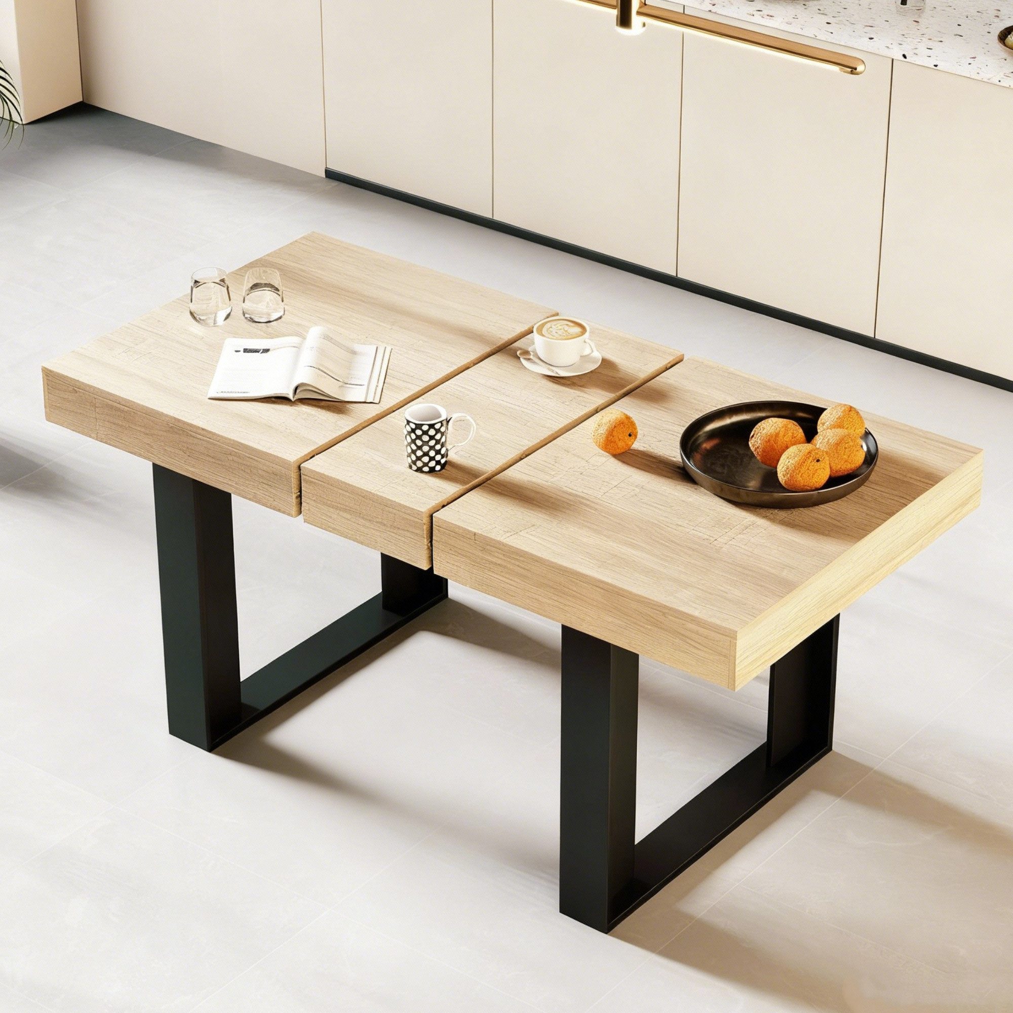 GRAVFORCE Esstisch Küchentisch, Wohnzimmertisch mit ausziehbarer Tischplatte 120–160 cm (1-St), Naturholz-Tisch für 2-6 Personen – Ideal für Esszimmer & Wohnzimmer