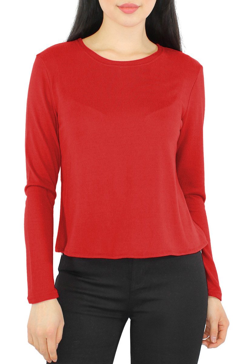 dy_mode Langarmshirt Damen Rundhals Shirt – Stilvolles Langarmshirt in Basic Unifarben in Unifarbe