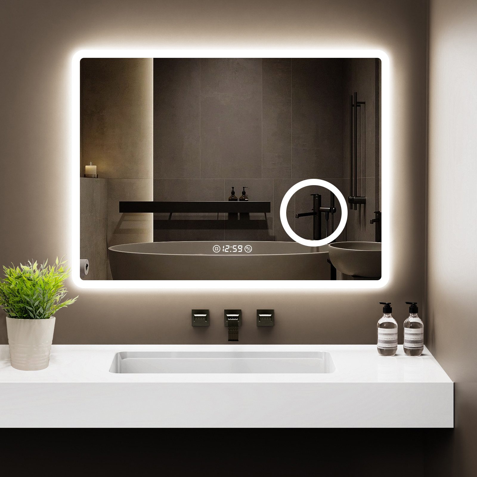GIMBELEN Badspiegel LED-Badspiegel, 3 Lichtfarben, dimmbar, günstig online kaufen