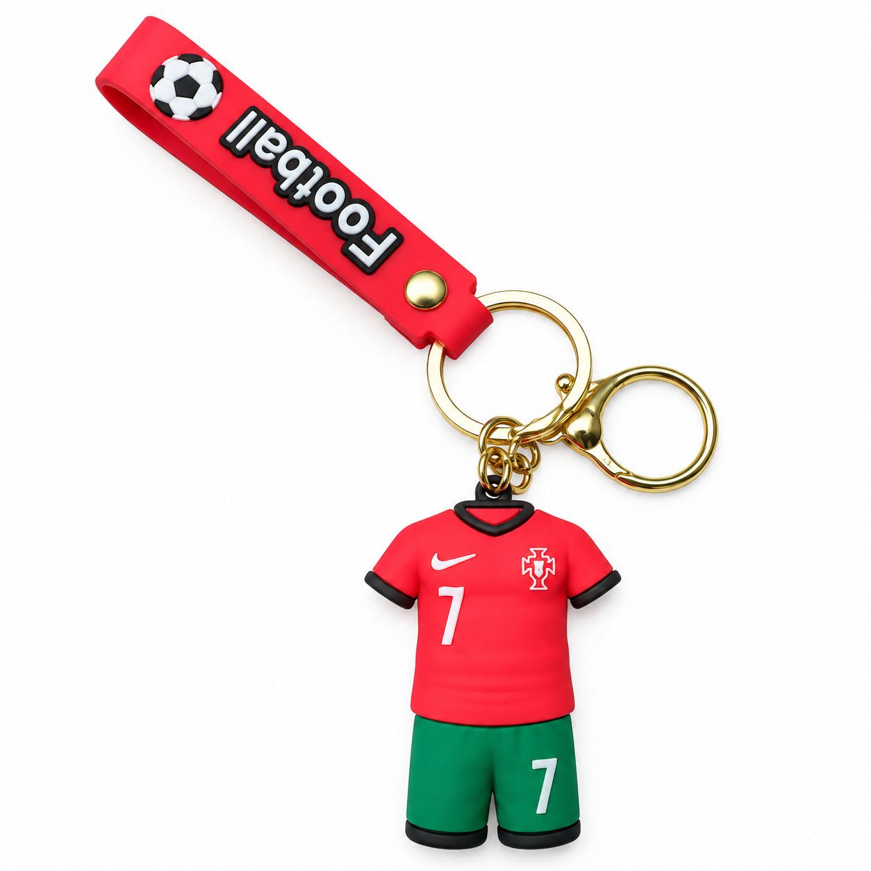 GOLDIA GMBH Schlüsselanhänger Ronaldo Trikot Schlüsselanhänger Nr.7 Fußball Anhänger Schlüsselband (Set, 1-tlg., Geschenk-Set), 3D Fußballfigur 6 cm Nr.7 Schlüsselband und Karabiner Geschenkidee