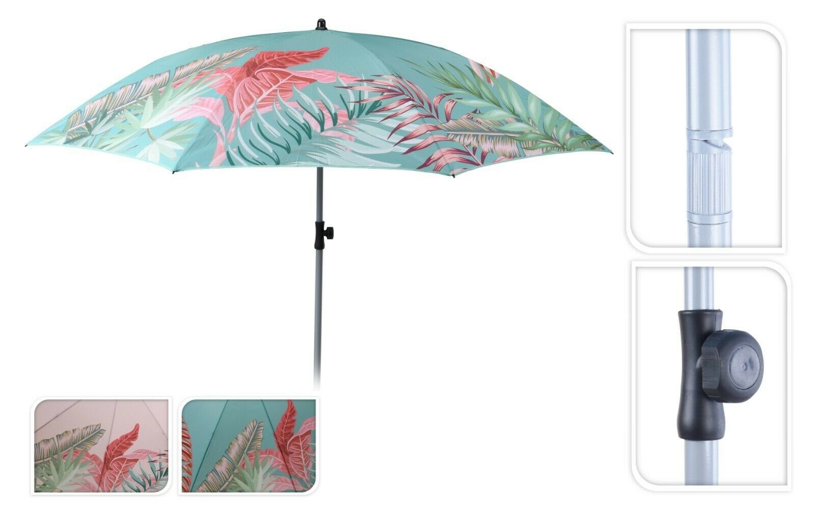 Meinposten Sonnenschirm Strandschirm UV-Schutz 40+ Schirm Balkonschirm Ø 175 cm rosa türkis, abknickbar, höhenverstellbar