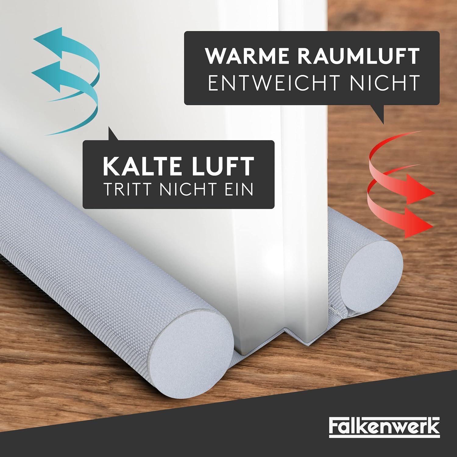 Falkenwerk Zugluftstopper für Türen [2er-Set] - Zuschneidbare Türdichtung 90cm, Weiß, doppelseitig, Heizkostensparend