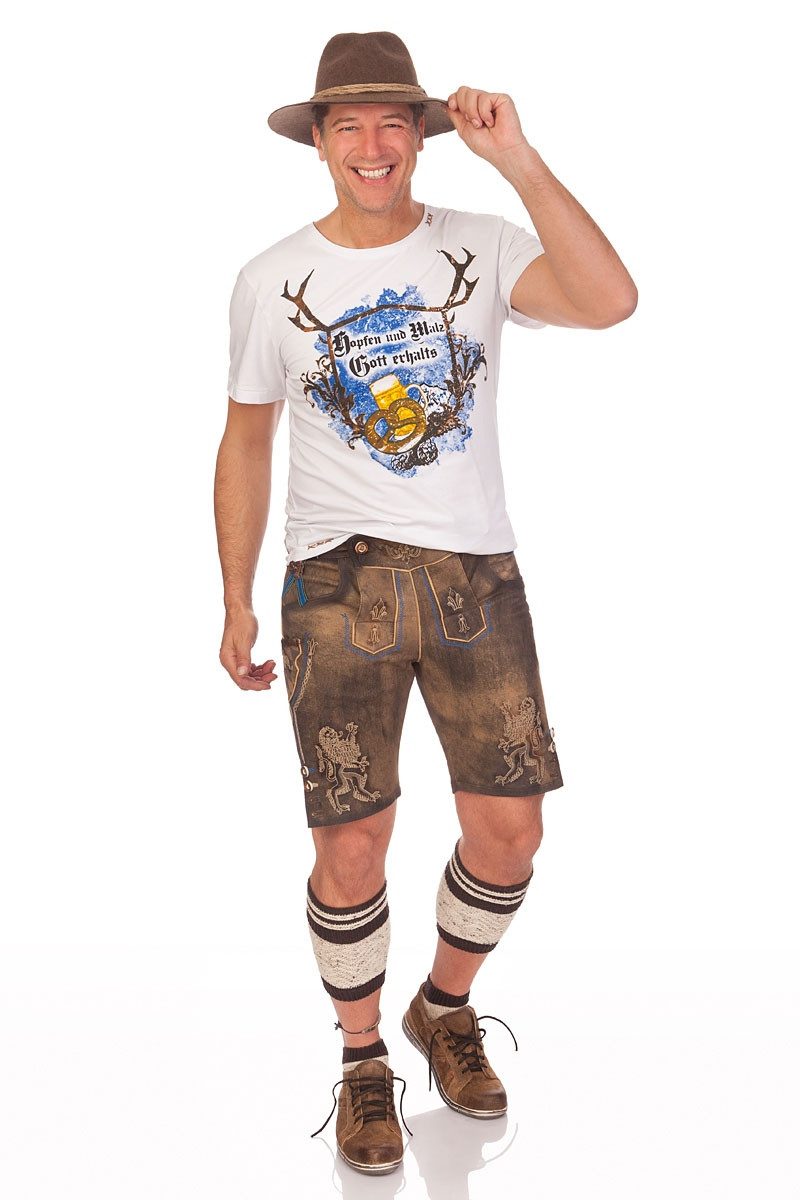 KRÜGER BUAM Trachtenshirt Trachtenshirt Herren - HOPFEN - weiß