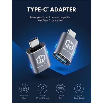 GRAUGEAR USB 3.2 Gen2 Type-C Adapter USB-Adapter, USB Type A Buchse zu Type C Stecker, Schnellladen, 2 Stück, silber