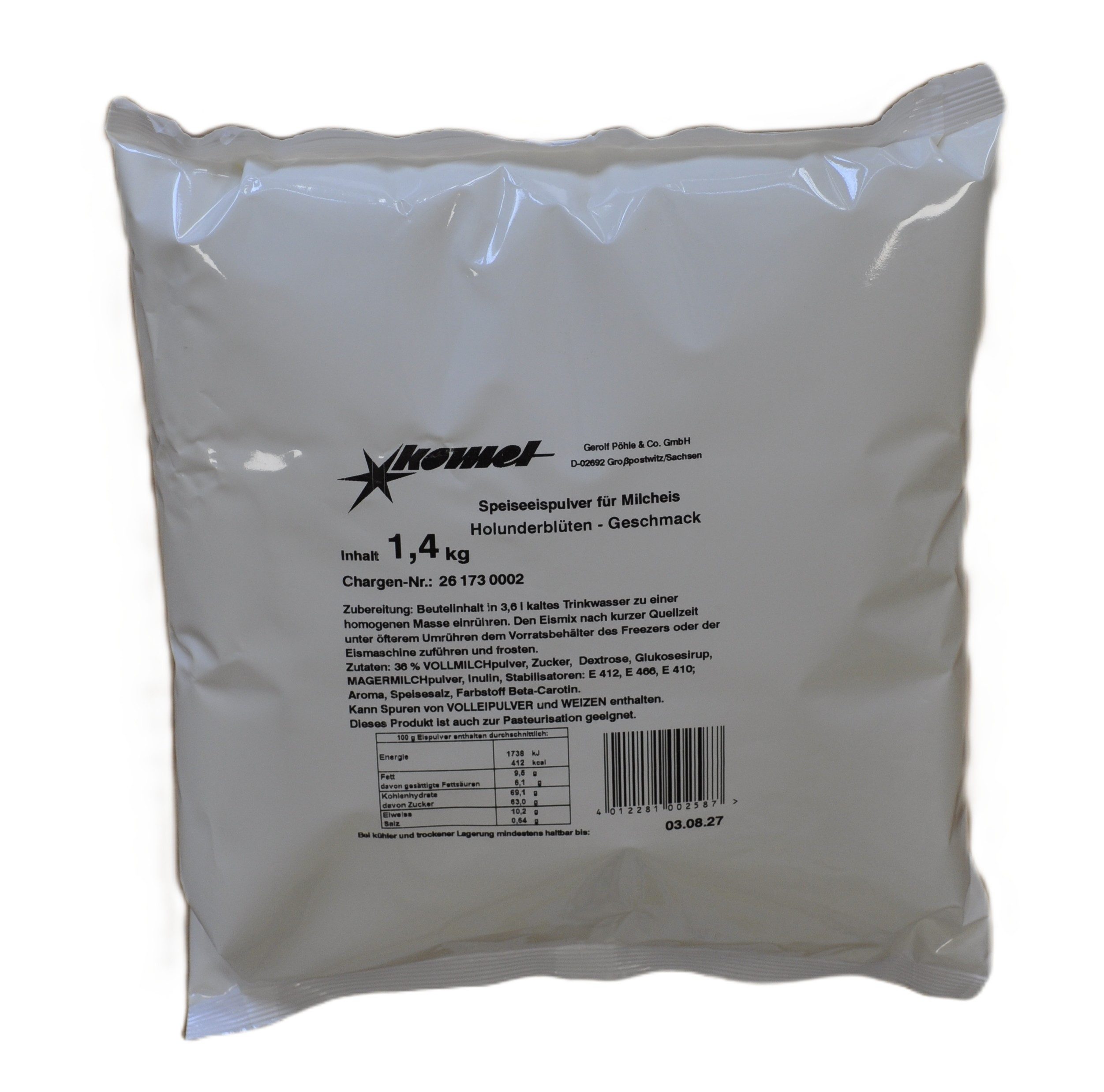 Komet Dessertpulver Holunderblüte 1,40 kg, 1400 g, Eispulver Softeispulver Speiseeispulver Eismaschine