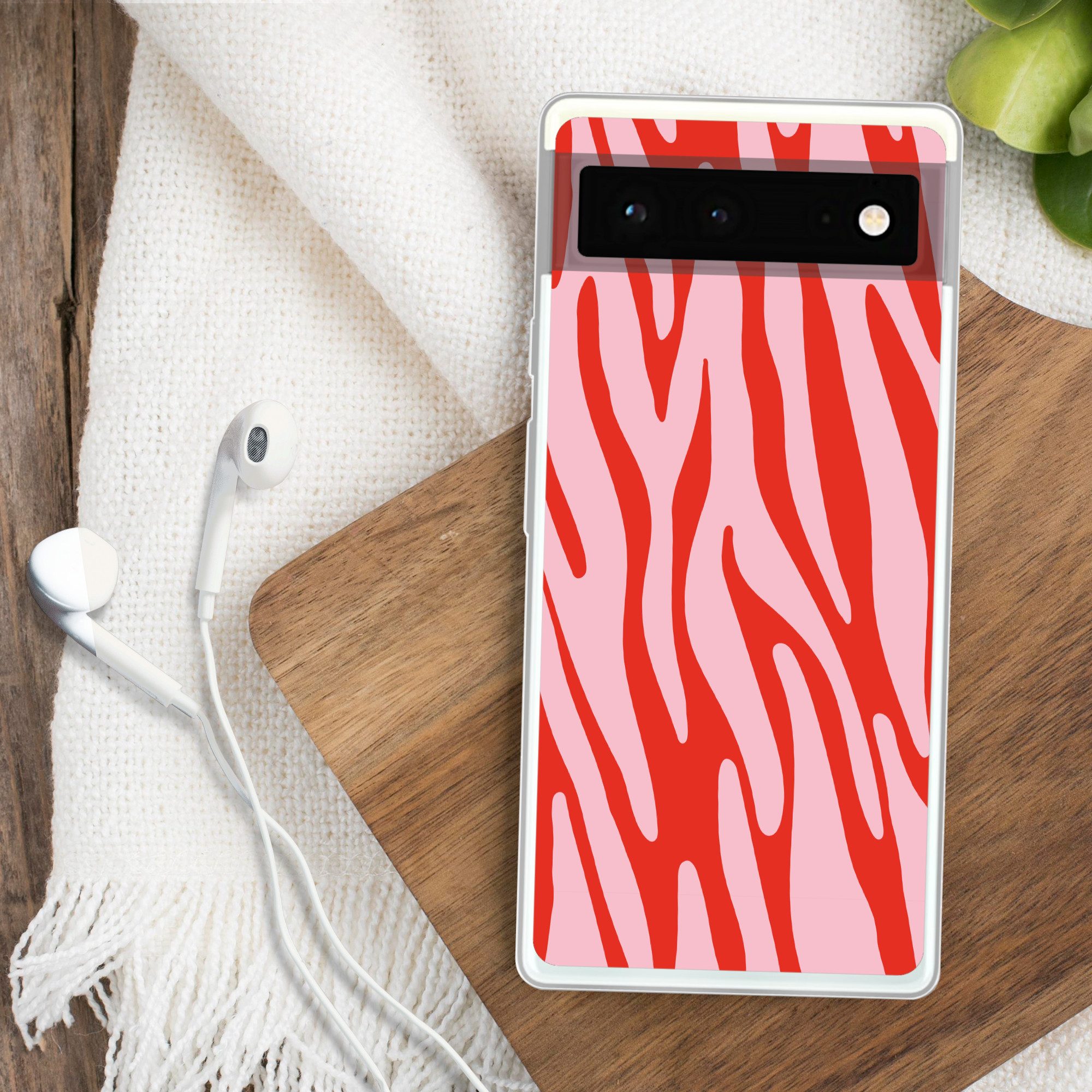 MuchoWow Handyhülle für Google Pixel 6 Zebramuster - Rosa - Rot - Tiermuster, Handy Case, Silikon, Bumper Case Dünn