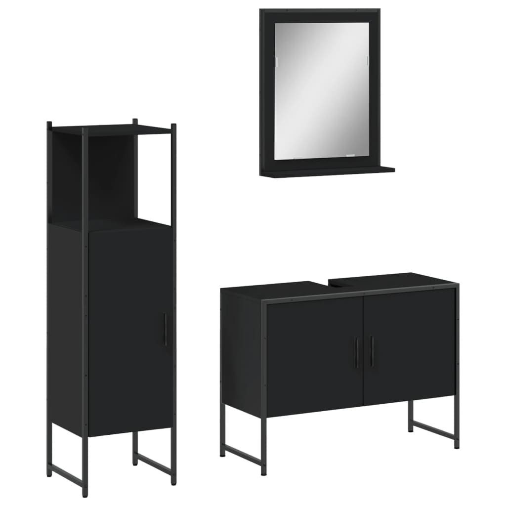vidaXL Badezimmer-Set 3-tlg. Badmöbel-Set Schwarz Holzwerkstoff, günstig online kaufen