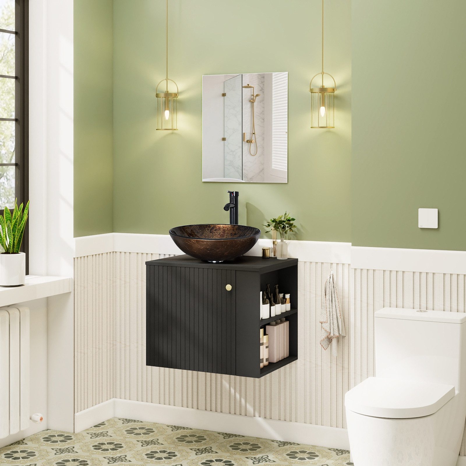 Puluomis Badezimmer-Set Badezimmerschrank mit Spiegel Waschbeckenunterschra günstig online kaufen