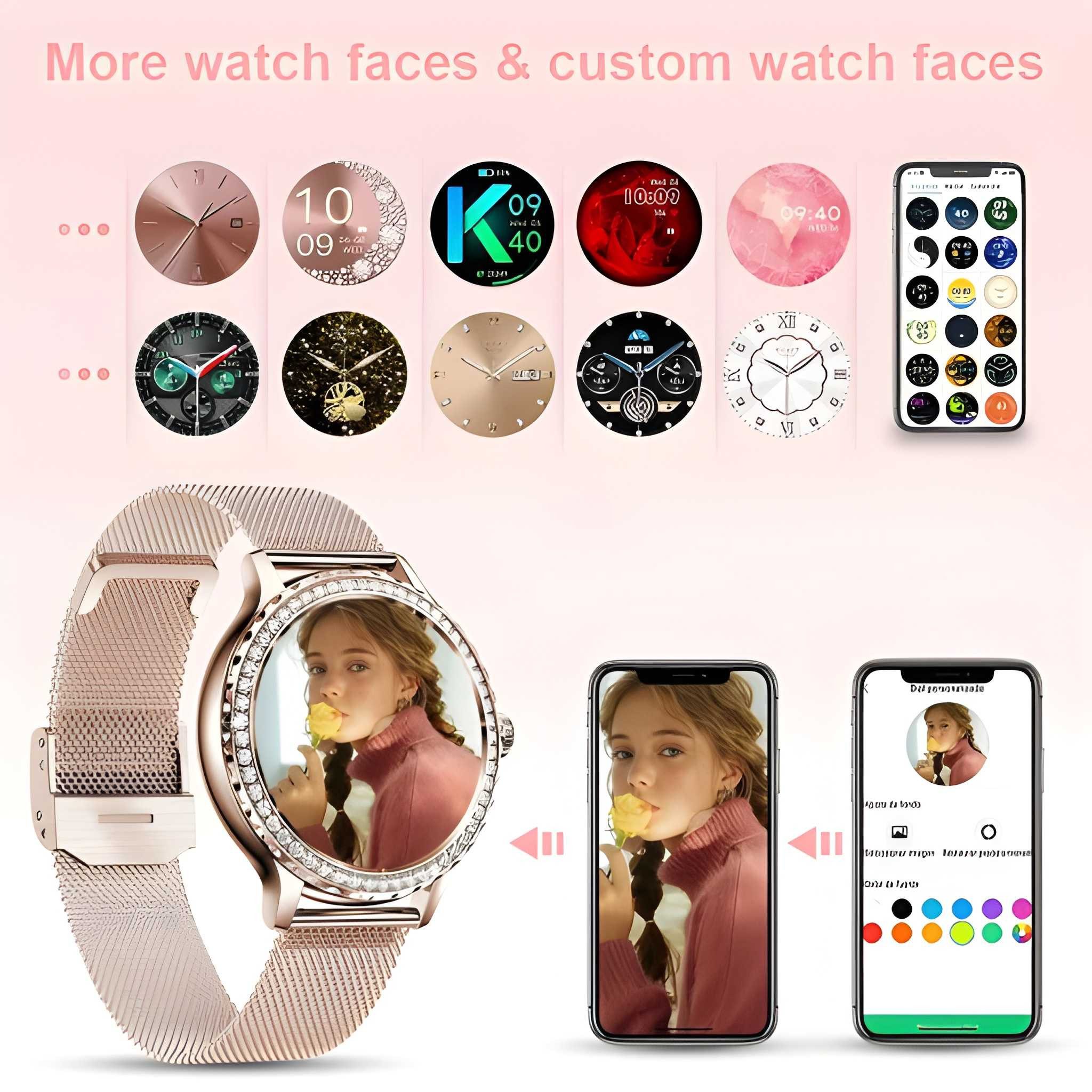 Lige Smartwatch Damen mit Metallband, 1.3 Zoll Fitnessuhr Telefonfunktion Smartwatch (3,3 cm), 100+ Sportmodis, Schlaftracker, Fitnesstracker goldfarben