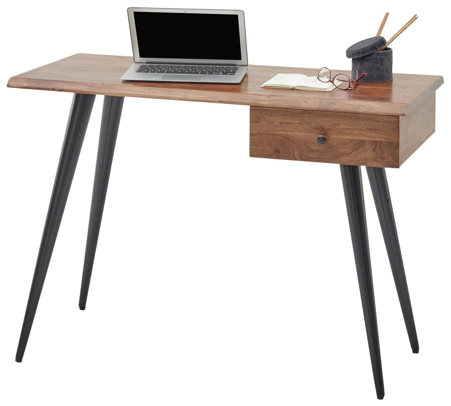 massiv Schreibtisch / Bega mit 1 Schreibtisch schwarz Schublade NIKO Consult Akazie Metall