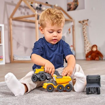 Dickie Toys Spielzeug-Baumaschine Volvo Construction Set, (Set, Bestehend aus Bagger, Radlader, Kipplaster)