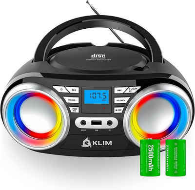 KLIM Boombox B3 Stereo-CD Player (Tragbarer CD Player, FM Radio, MP3, kabelloser Betrieb mit wiederaufladbaren Akku, Digitaler EQ)