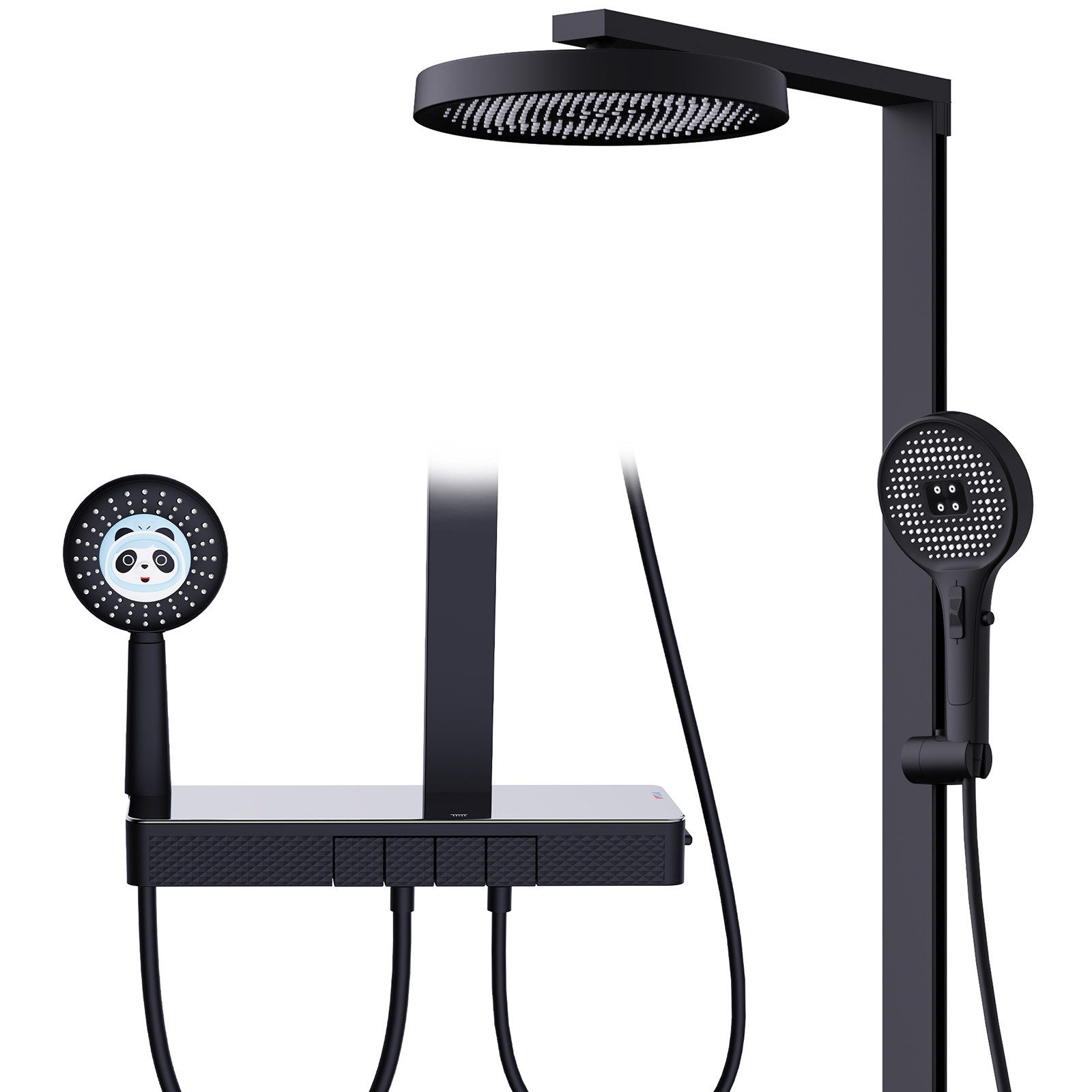 HOMELODY Duschsystem mit Thermostat und Glasablage Ohne erneutes Bohren erforderlich, 4 Strahlart(en), Anzug, Schwarzes Duschset mit rundem Kopf, Kinder-Handbrause und 400mm Ablage