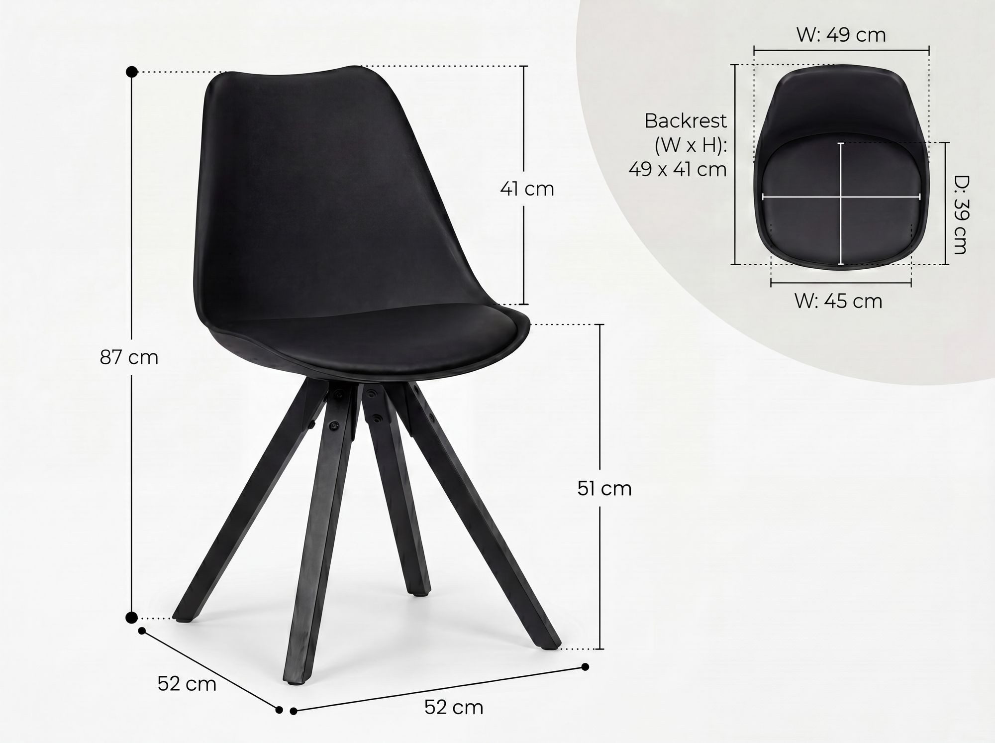 FINEBUY Esszimmerstuhl 2er Set Kunstleder Polsterstuhl Küchenstuhl (2er Set Retro Küchenstuhl Schwarz Kunstleder), Schalenstuhl Esszimmer, Polsterstuhl Skandinavisch