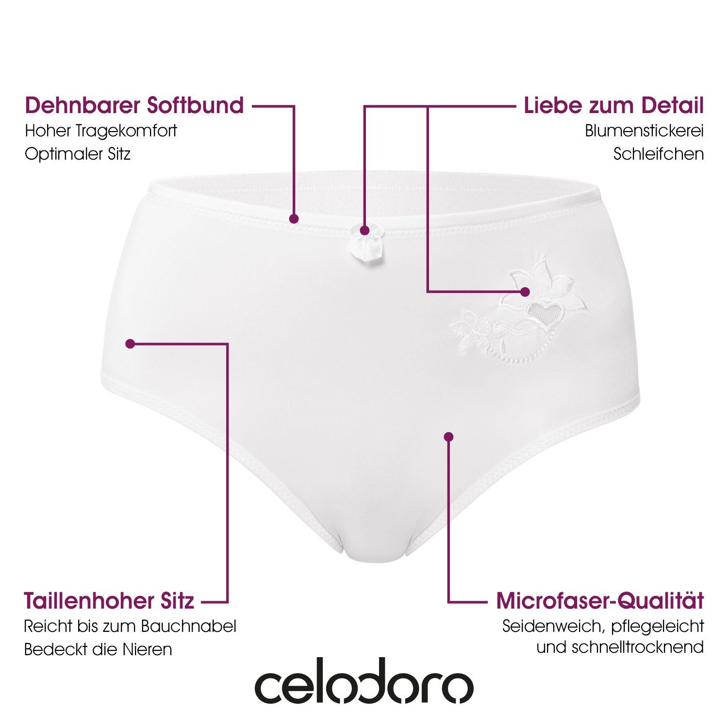 Celodoro - Perizoma da donna (confezione da 6) con stretta gomma decorativa e scritta bianco S