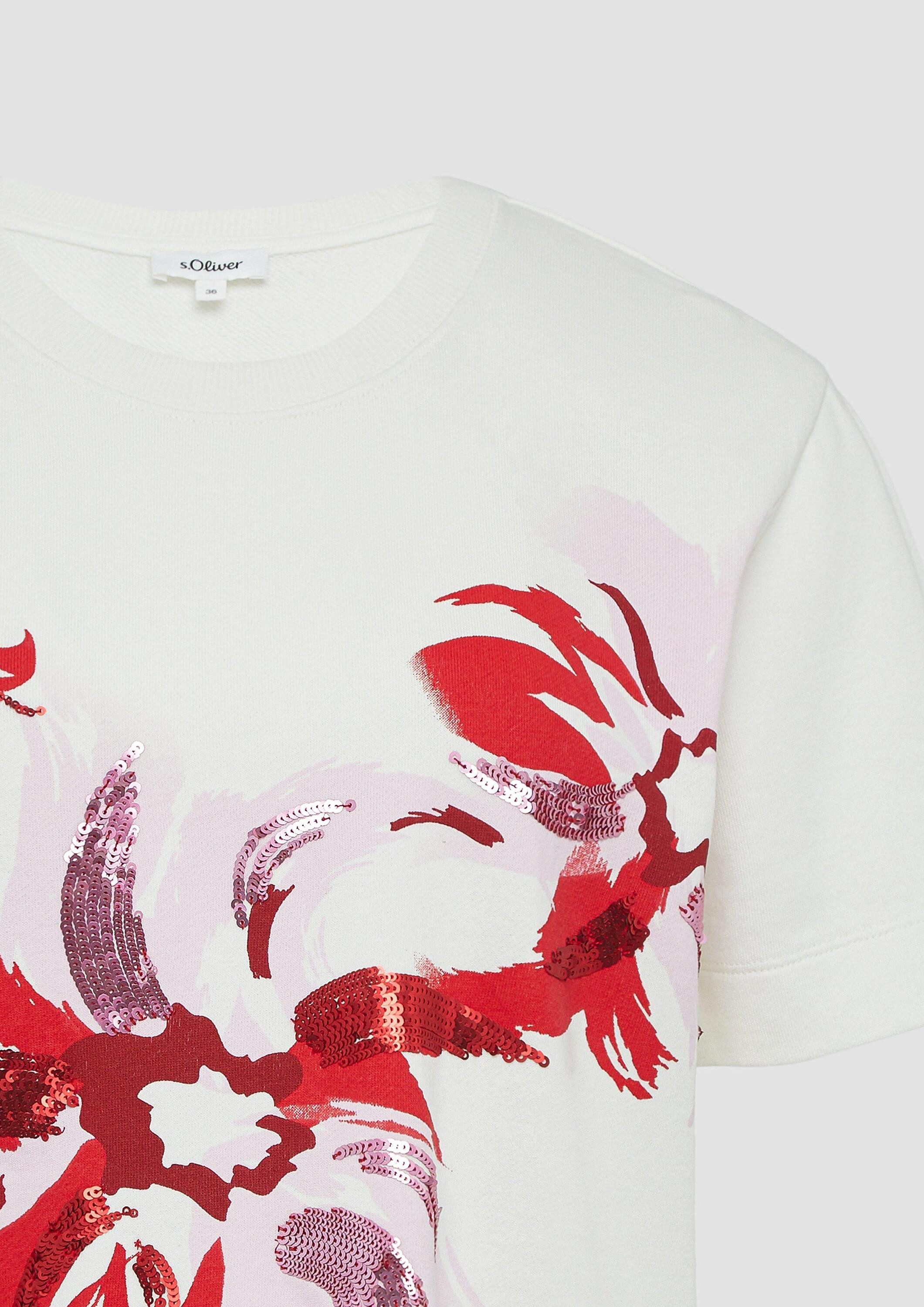 s.Oliver Kurzarmshirt Sweatshirt Leichtes Kurzarm-Sweatshirt mit Print und Pailletten