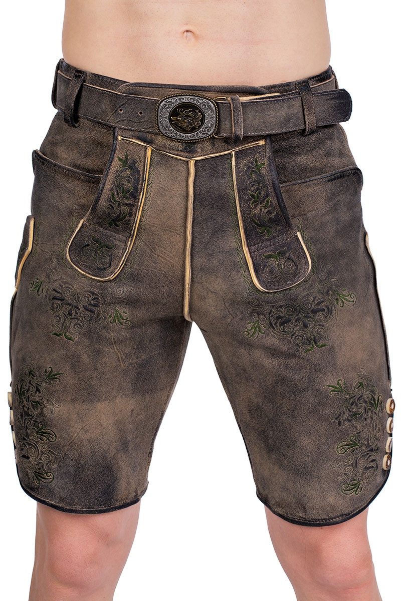 Trachtenlederhose Lederhose Herren kurz - BUCHNER - beige antik/grün