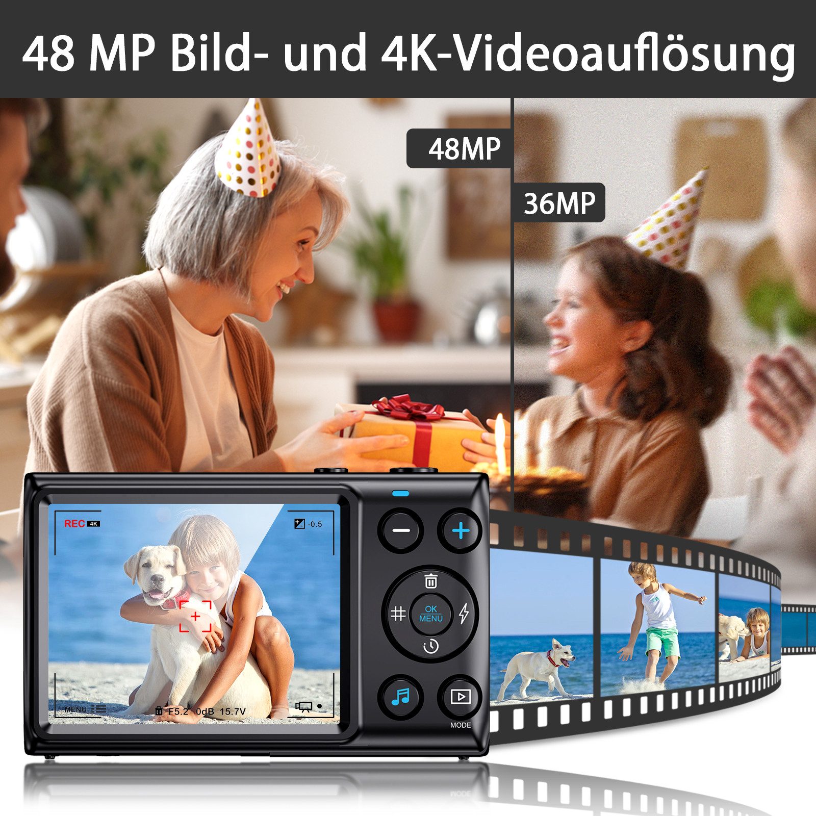 Fine Life Pro Digitalkamera, 64MP 1080P FHD Fotokamera mit 32GB TF, 18X Digitalzoom Kompaktkamera