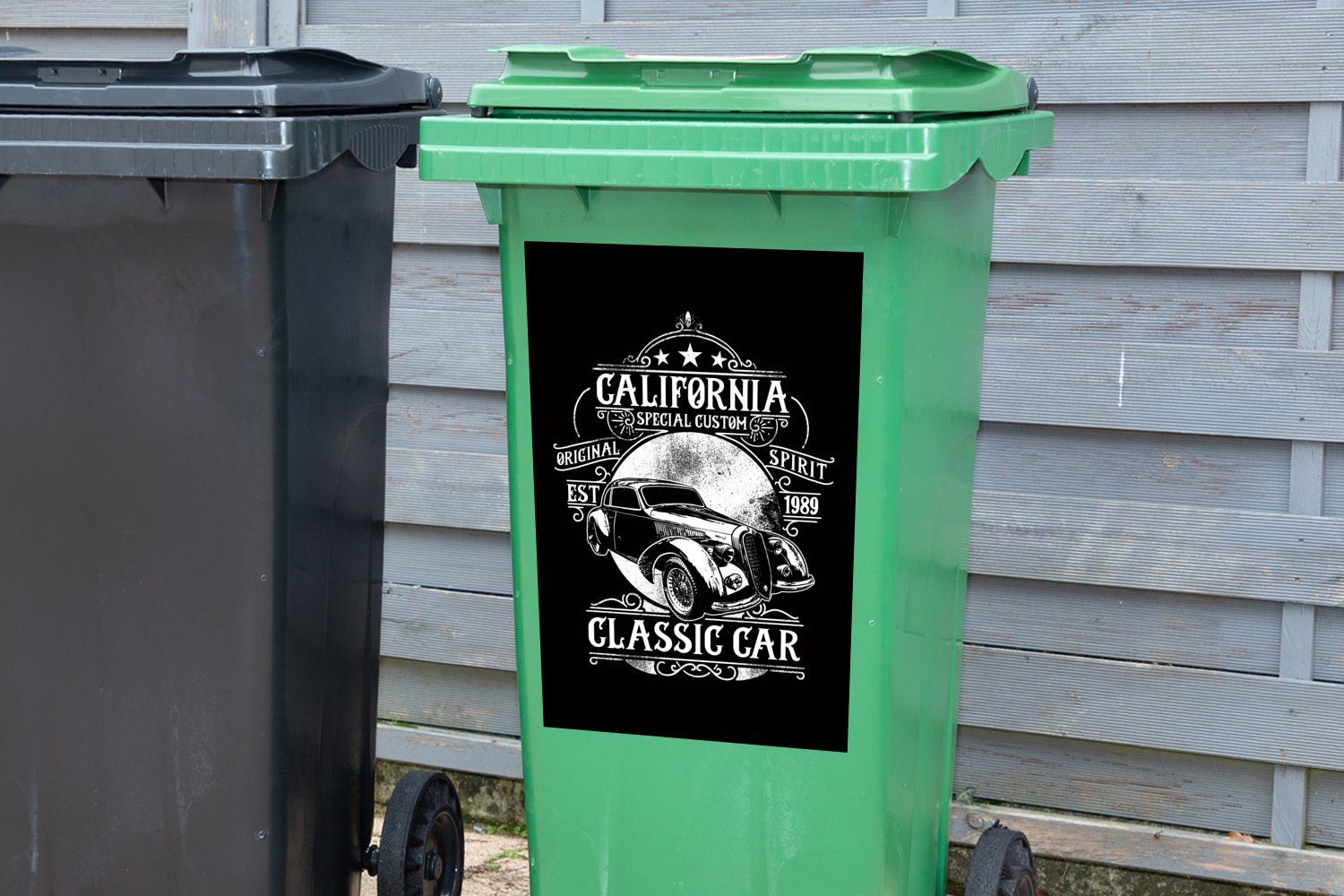 - Sticker, Container, - Mancave MuchoWow Retro Auto Mülltonne, (1 Wandsticker Illustration St), - Mülleimer-aufkleber, Abfalbehälter
