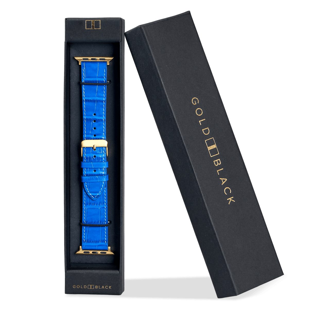 GOLDBLACK Smartwatch-Armband GOLDBLACK Apple Watch Armband KROKO-PRÄGUNG blau (Adapter gold)
