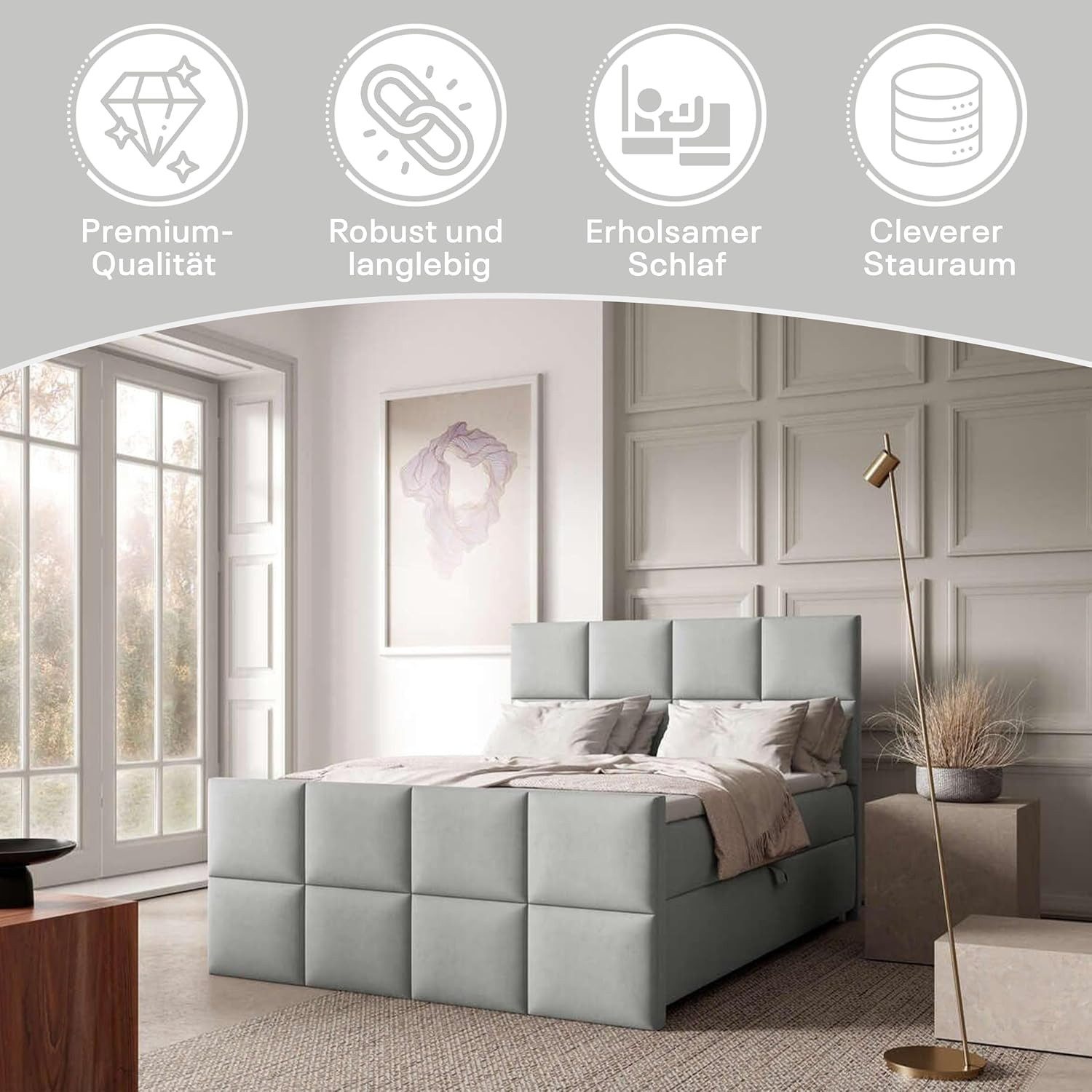 Best for Home Boxspringbett Trinity K-2 LUX Boxspring bett Stauraum 7-Zonen H3 inkl. Topper (Boxspringbett-Set, 1-St., 140x200 160x200 180x200 200x200 cm), Ergonomischer Schlafkomfort, druckentlastender Topper, großer Stauraum